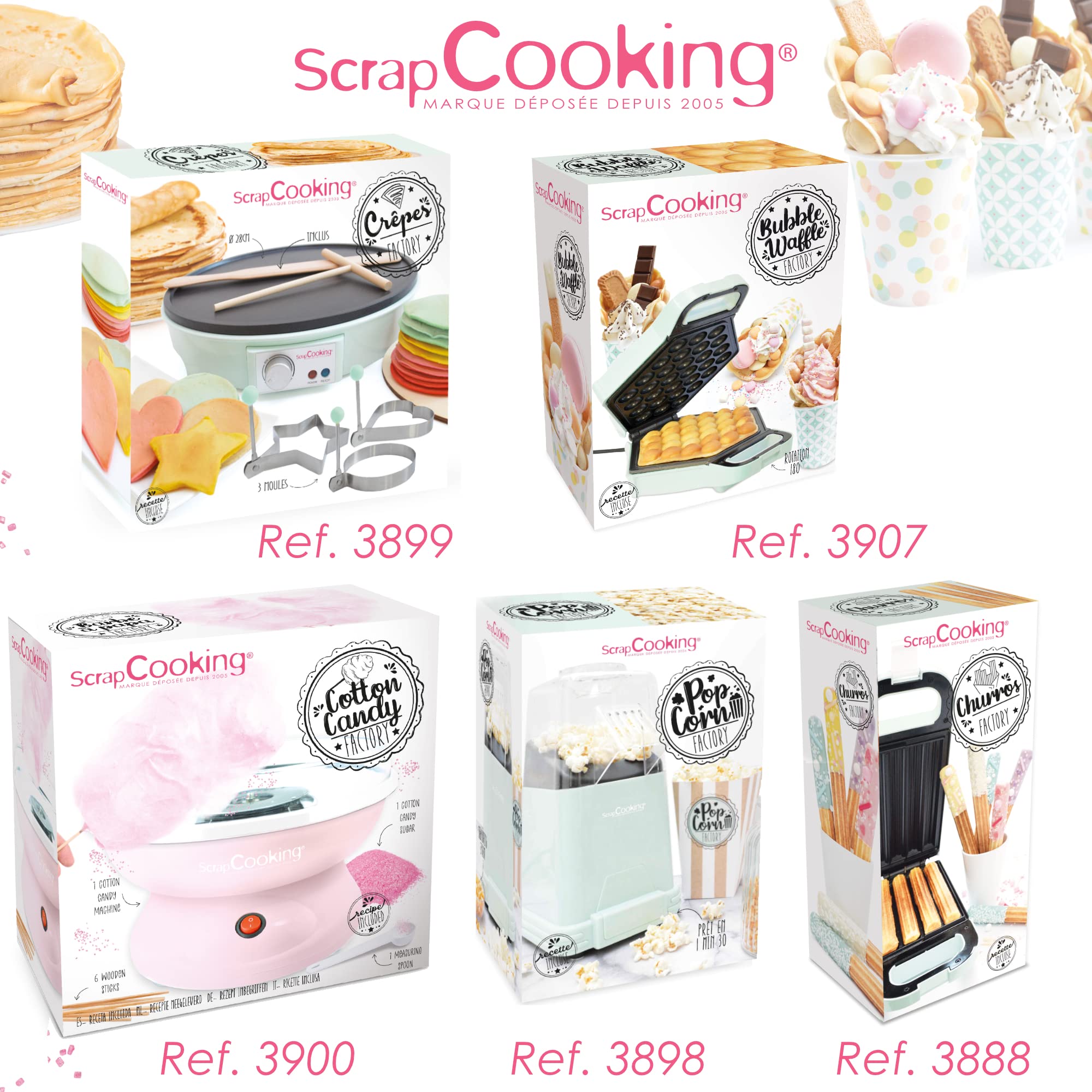 SCRAP COOKING - Mini Donuts Factory - Machine à Petits Donuts & Beignets - Plaque Chauffante Anti-Adhérente - Appareil à Donuts - Idée Cadeau Pâtisserie Cuisine - Recette – Vert d’Eau - 3887