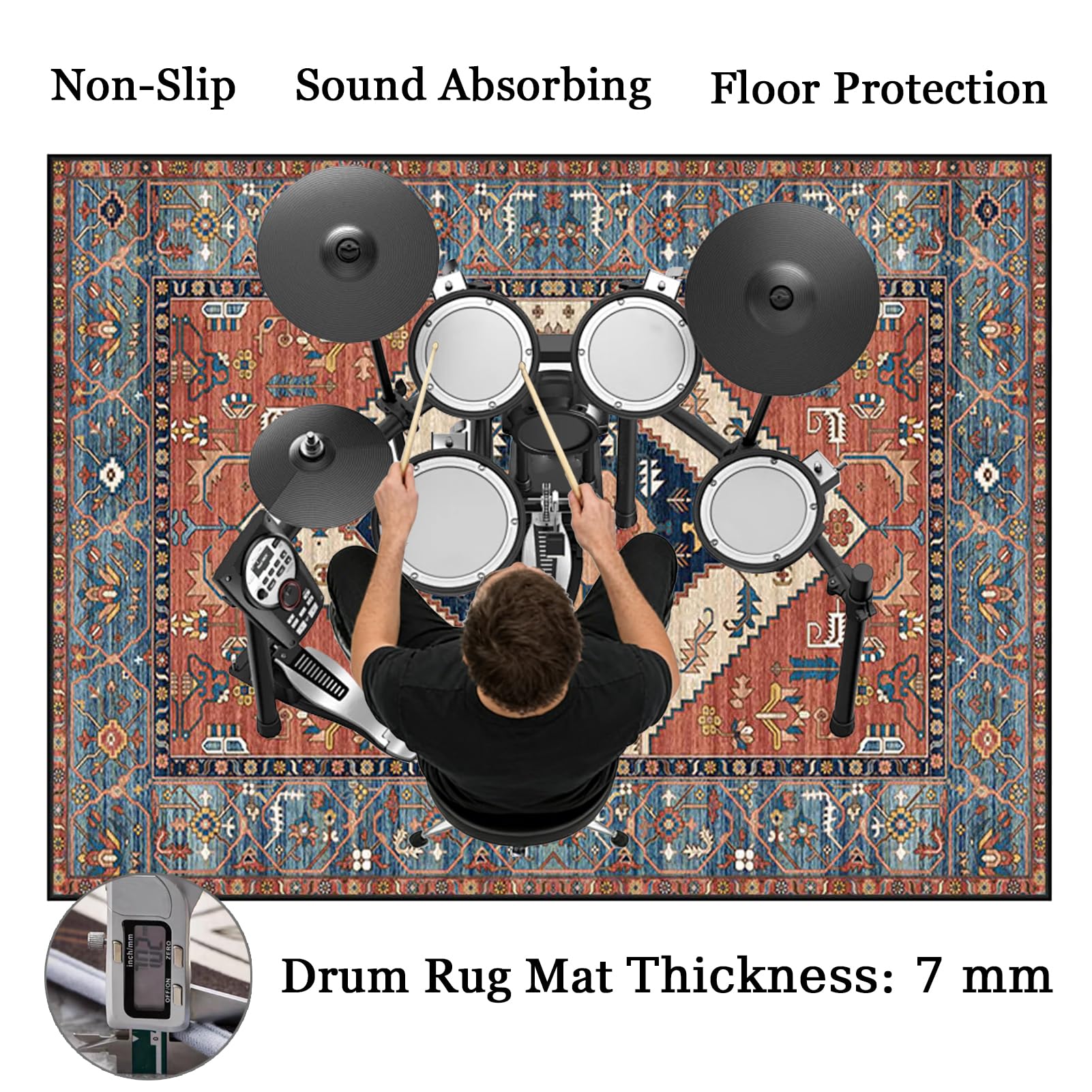 Tappetino Insonorizzato Batteria Drum Tappetino per Batteria e Percussioni Tappeto a Tamburo Tappeto per Batteria Elettrica Tappeto per Batteria Acustica Tappeto Antiscivolo Batteria 230 x 180 cm