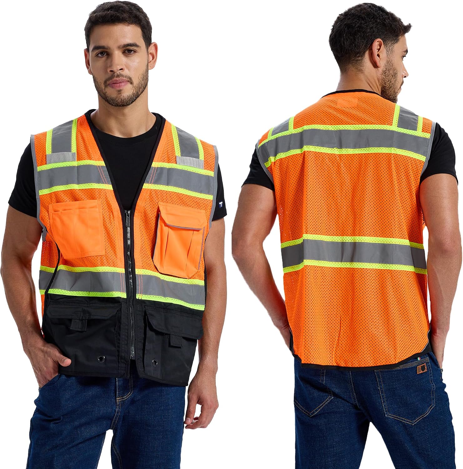SRsafety High Visibility Vest, Security Vest with 9 Pockets,Mesh Safety Vest for Construction Workers Sanitation Workers