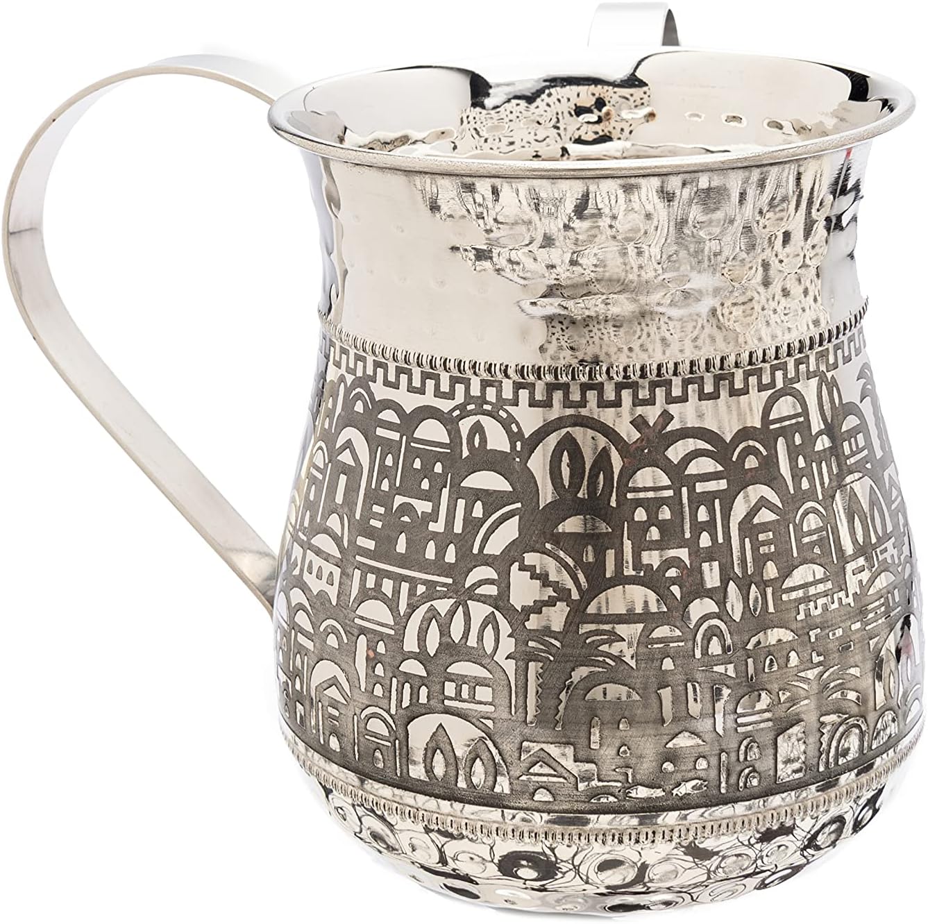 EMANUEL Yair Stainless Steel Washing Cup for Netilat Yadayim Elegant Etched Design (Jerusalem NYY-1)