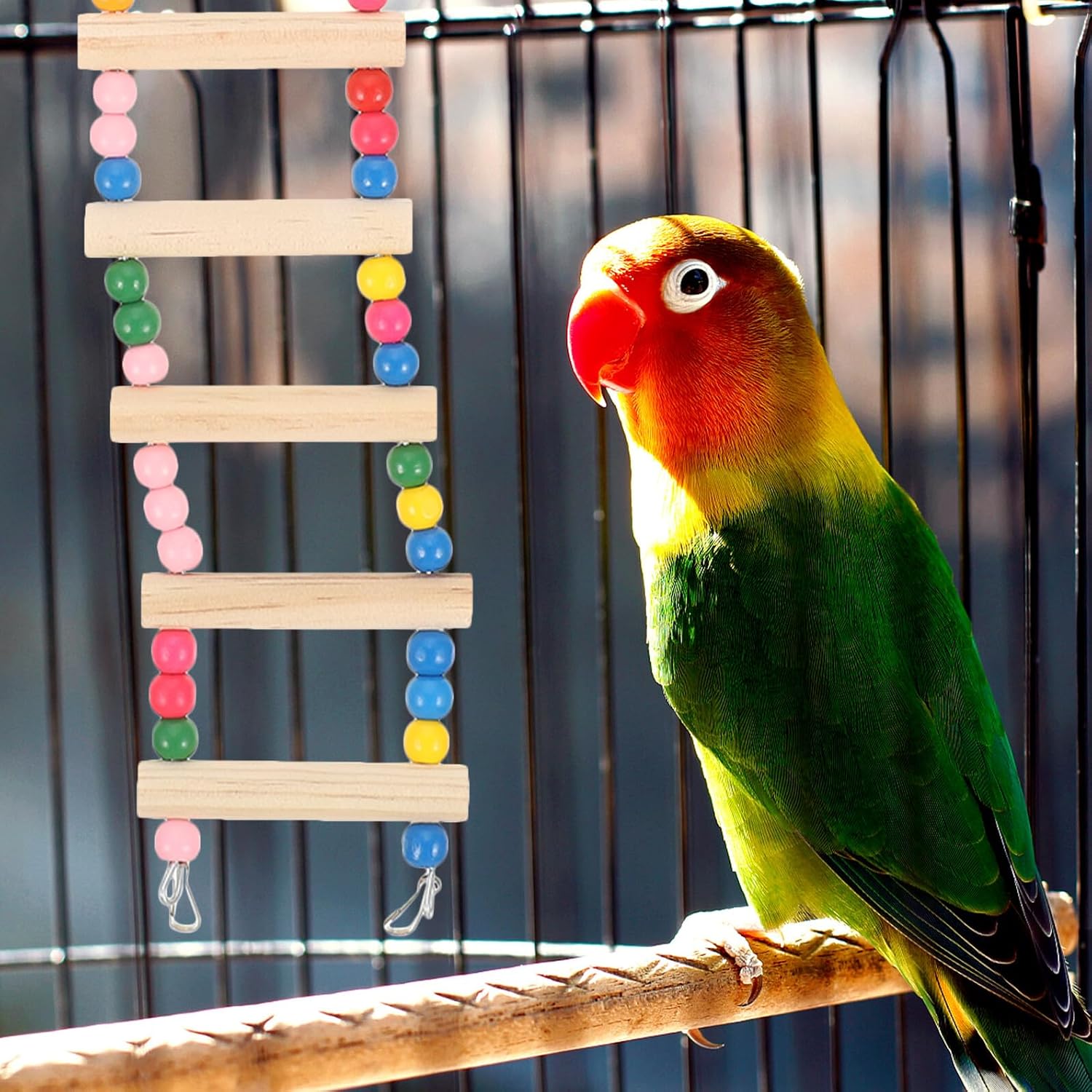HEMOTON Colorful Wooden Bird Ladder for Parakeets and Parrots, 8-Step Climbing Training Ladder for Birdcages, Sturdy Pet Activity Structure for Small Birds