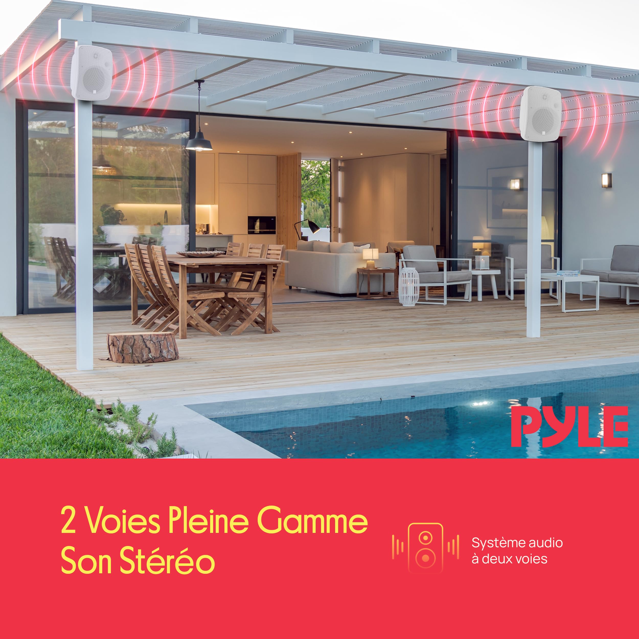 Pyle Enceintes Bluetooth - Haut-Parleurs sans Fil pour Extérieur - Paire Active et Passive 2 Voies - 800 Watts - Enceinte Mural, Plafond avec Grille Métallique et Fixation Universelle - Blanc