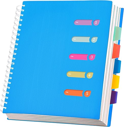 Cuaderno de 5 materias de 8.5 x 11 pulgadas, cuaderno grande en espiral con divisores, 240 páginas, cuadernos de oficina para el trabajo, cuaderno