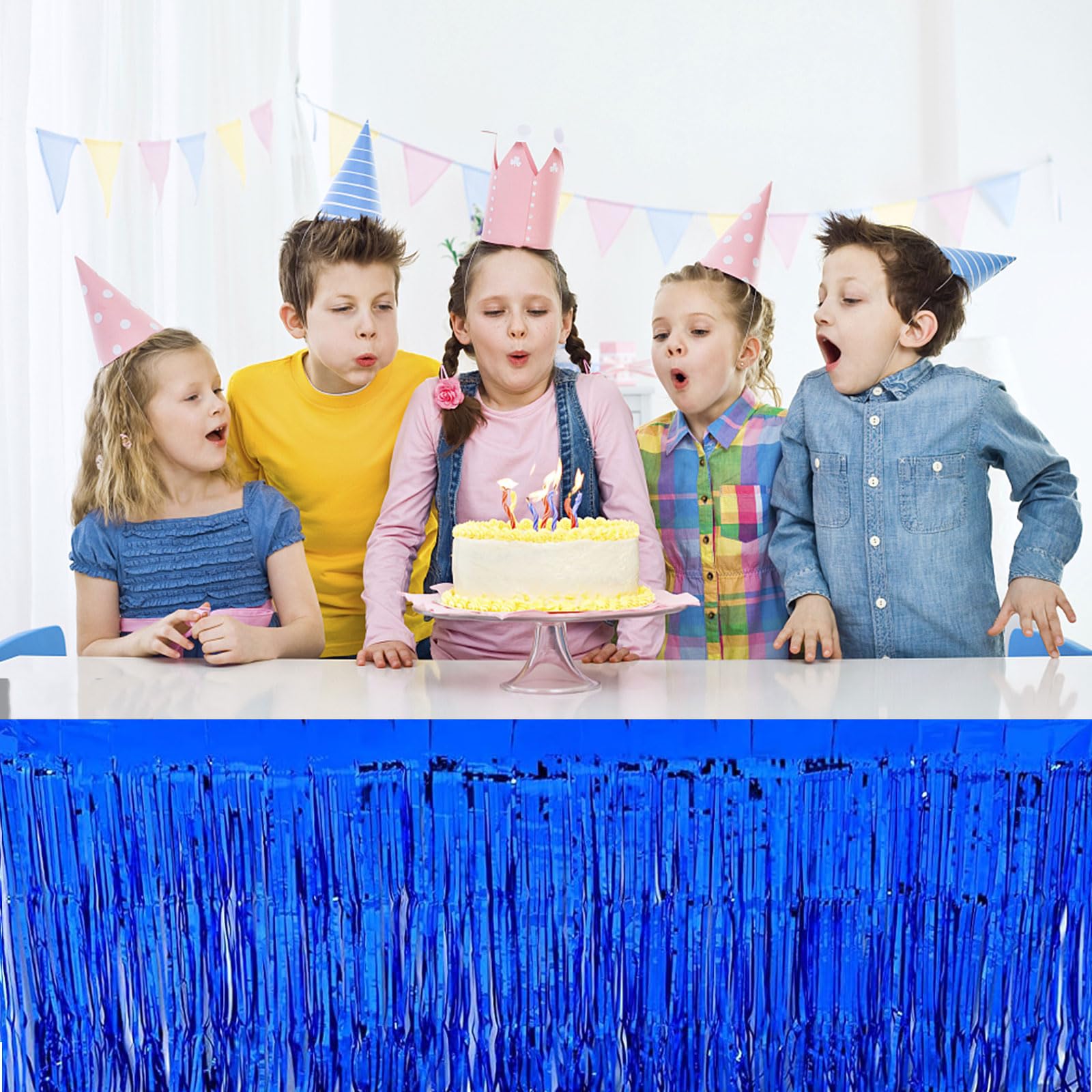 Jojofuny Metallic Blue Fringe Table Skirts - 4 Pack Tinsel Garland For Party Decorations