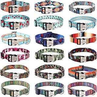 Rising Paw Personalized Dog Collar with Engraved ID Metal Buckle,Customized Floral Collar for Small,Medium,Large Dogs.