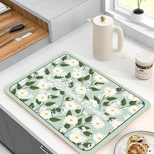 Miniatura 7 de Tapete de secado de platos para encimera de cocina, absorción rápida, material suave y patrones vívidos y lindos, tapete ideal para barra de café,