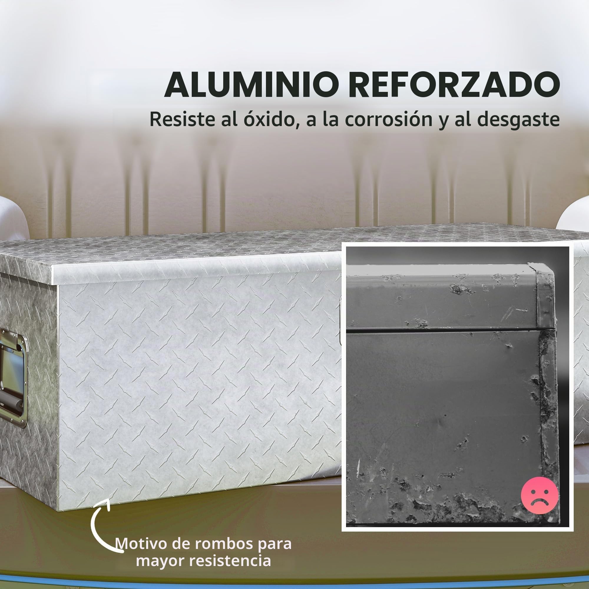 HOMCOM Caja de herramientas de aluminio con cerradura y 2 llaves, asa lateral, caja portaútiles resistente de 43 l, caja portaobjetos para camionetas, caravanas y remolques, 76,2 x 33 x 24,4 cm,