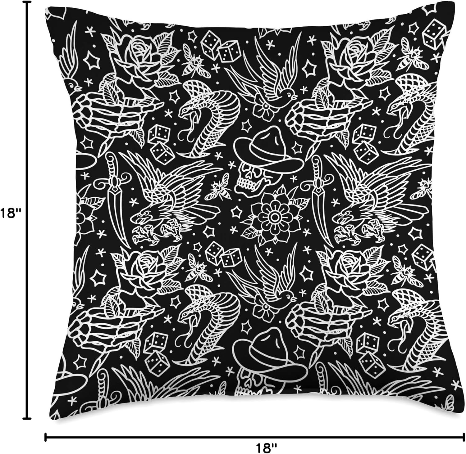 American Traditional Tattoo Art Pattern Throw Pillow