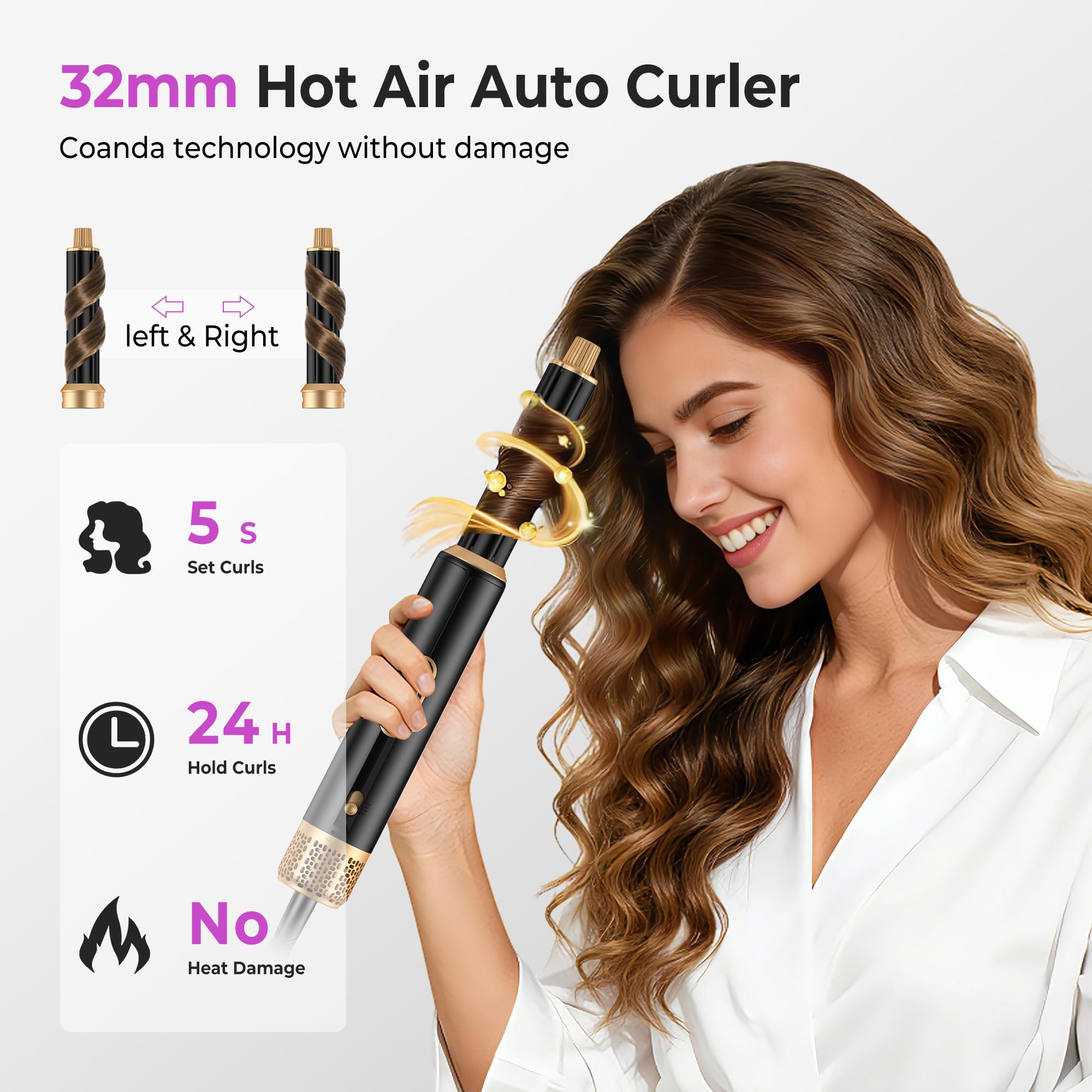 UMIGA 5 en 1 Brosse Soufflante Airstyler Air Styler set Hair Styler Airbrush Fer a Boucler Brosse Soufflante Brosse Lissante Pour Cheveux, Kit de coiffure Pour Sécher