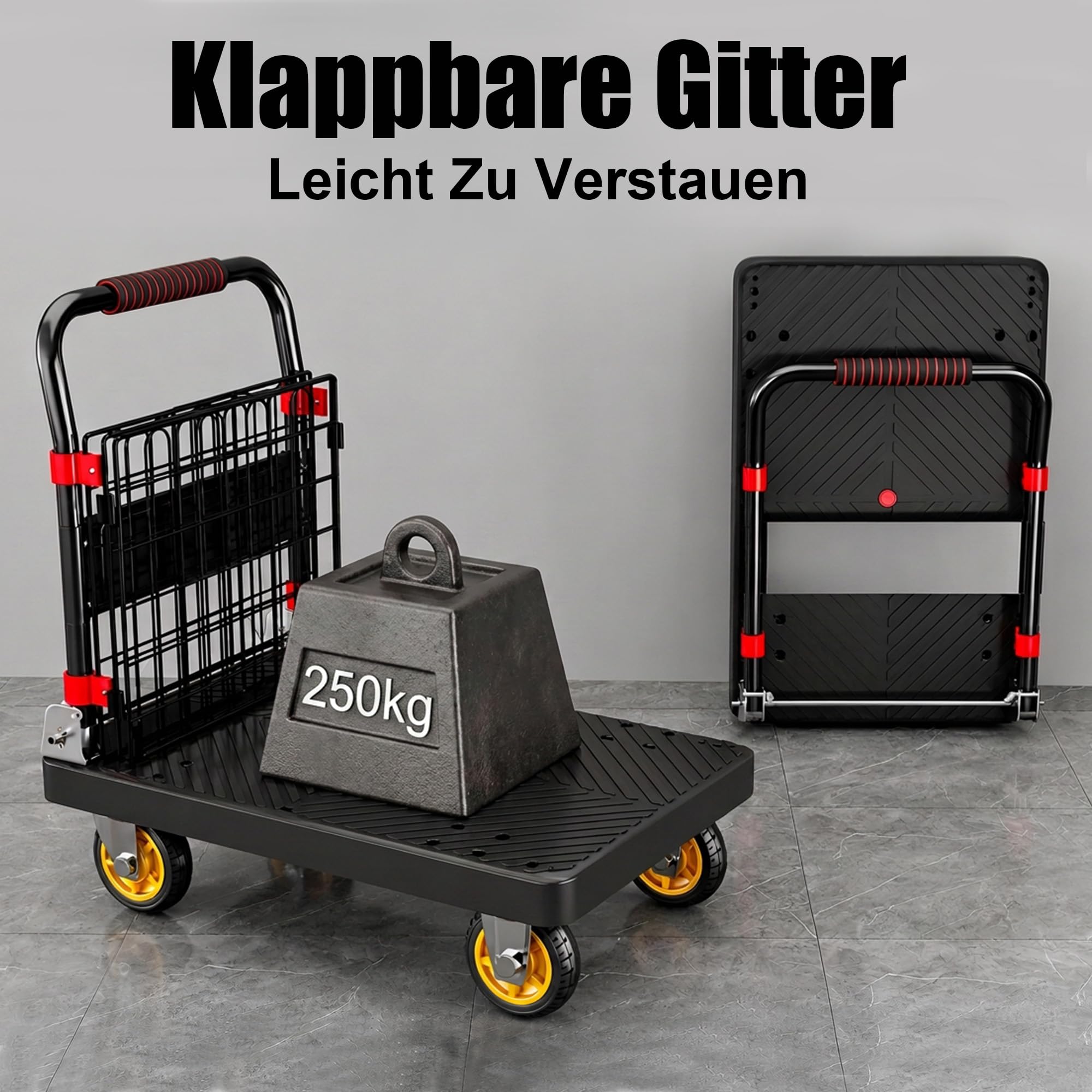 Faltbarer Rollwagen Mit Abnehmbarem Gitterwagen 250 KG Tragkraft - Leise rutschfeste Verschleißfeste Rollen Als Transporthilfe Für Schwerlasttransport Haushaltsumzug Transport