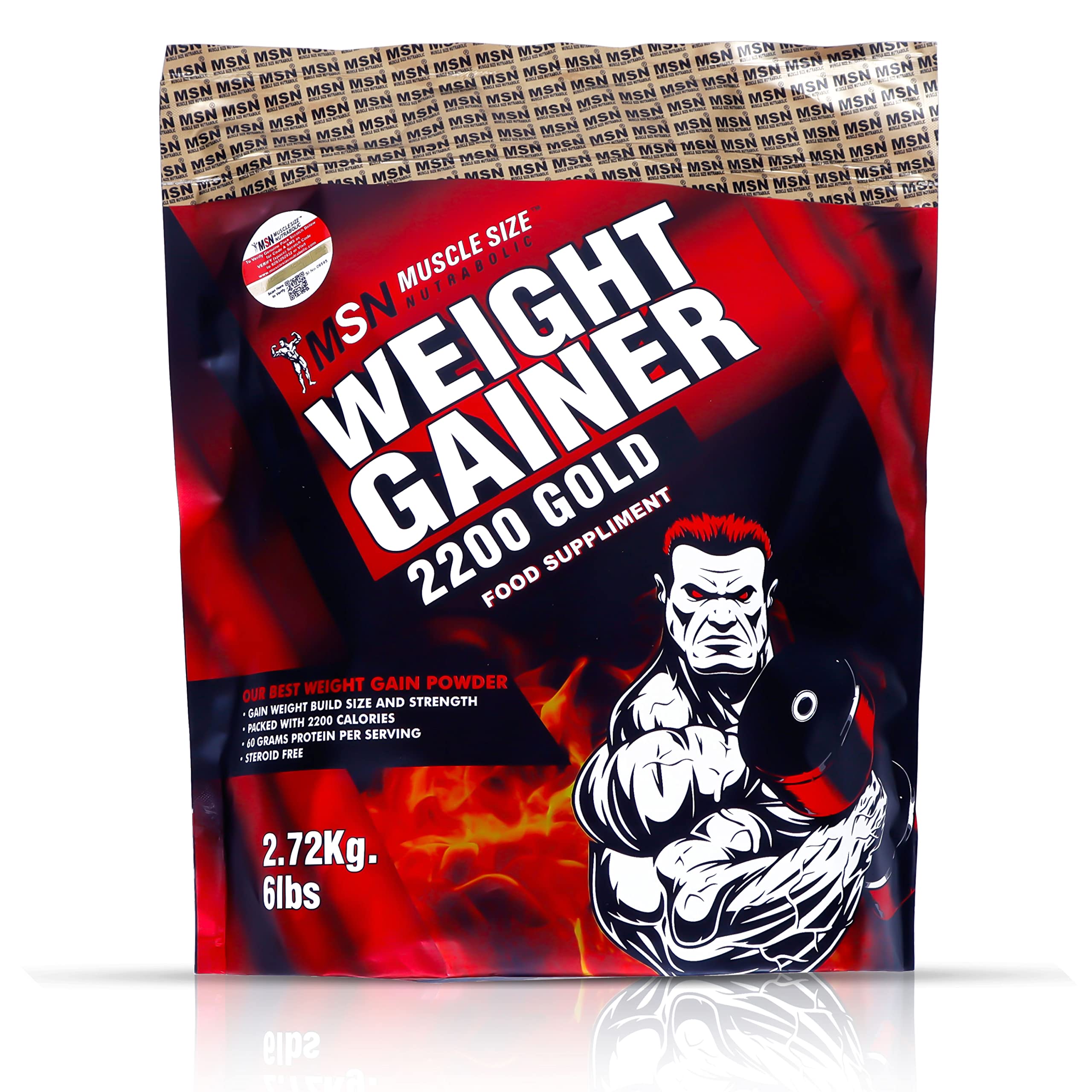 MUSCLE SIZE Weight Gainer 2200 Gold Food Suppliment (6lbs,2.720 kg) (STRAWBERRY)