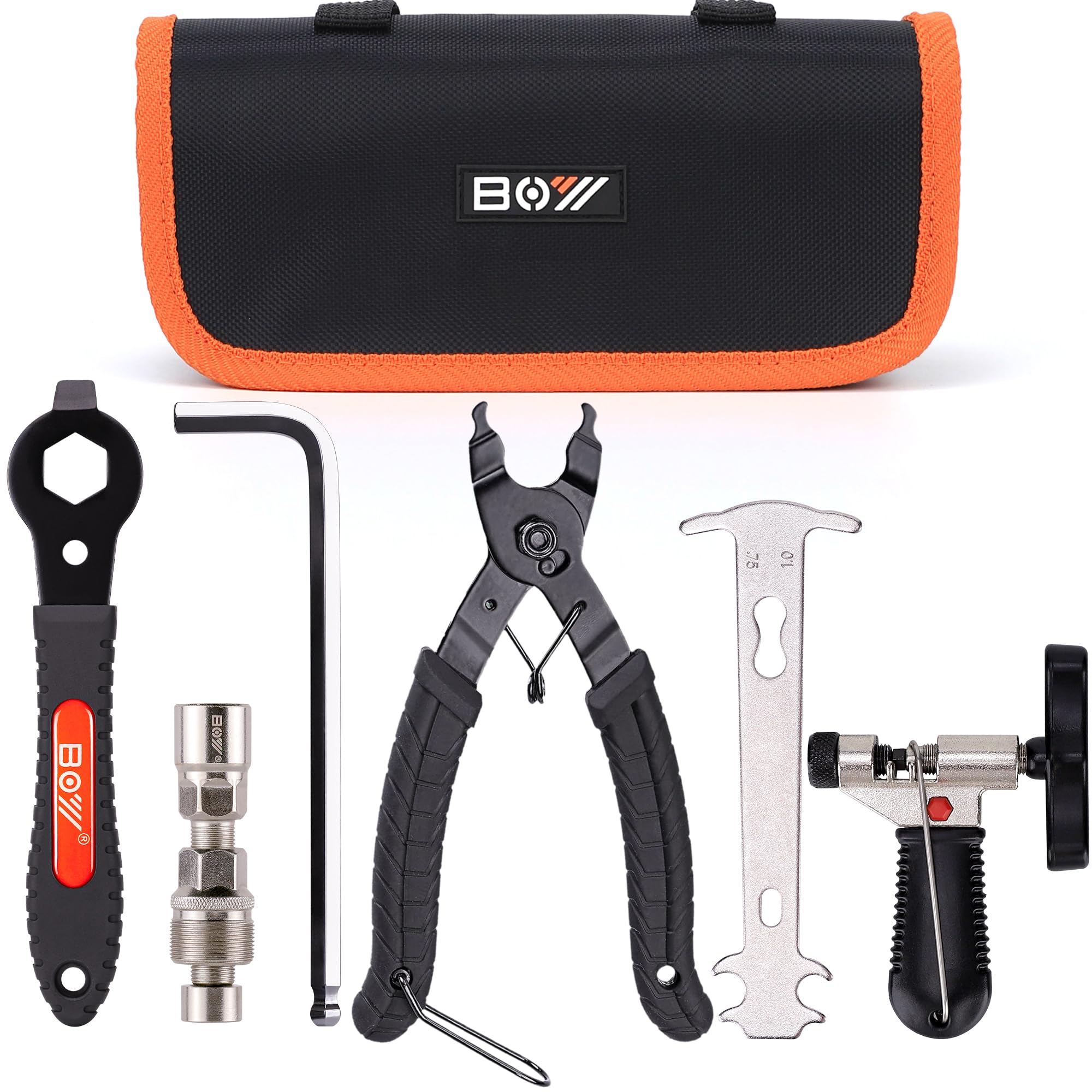 Bike Chain and Crank Repair Tool Kit with Bag, Chain Breaker & Link Pliers & Chain Measuring/Checker + Crank Puller, Must-Have for Cyclist for Emergency/Repairs/Removing/Replacing/Maintenance/Gift