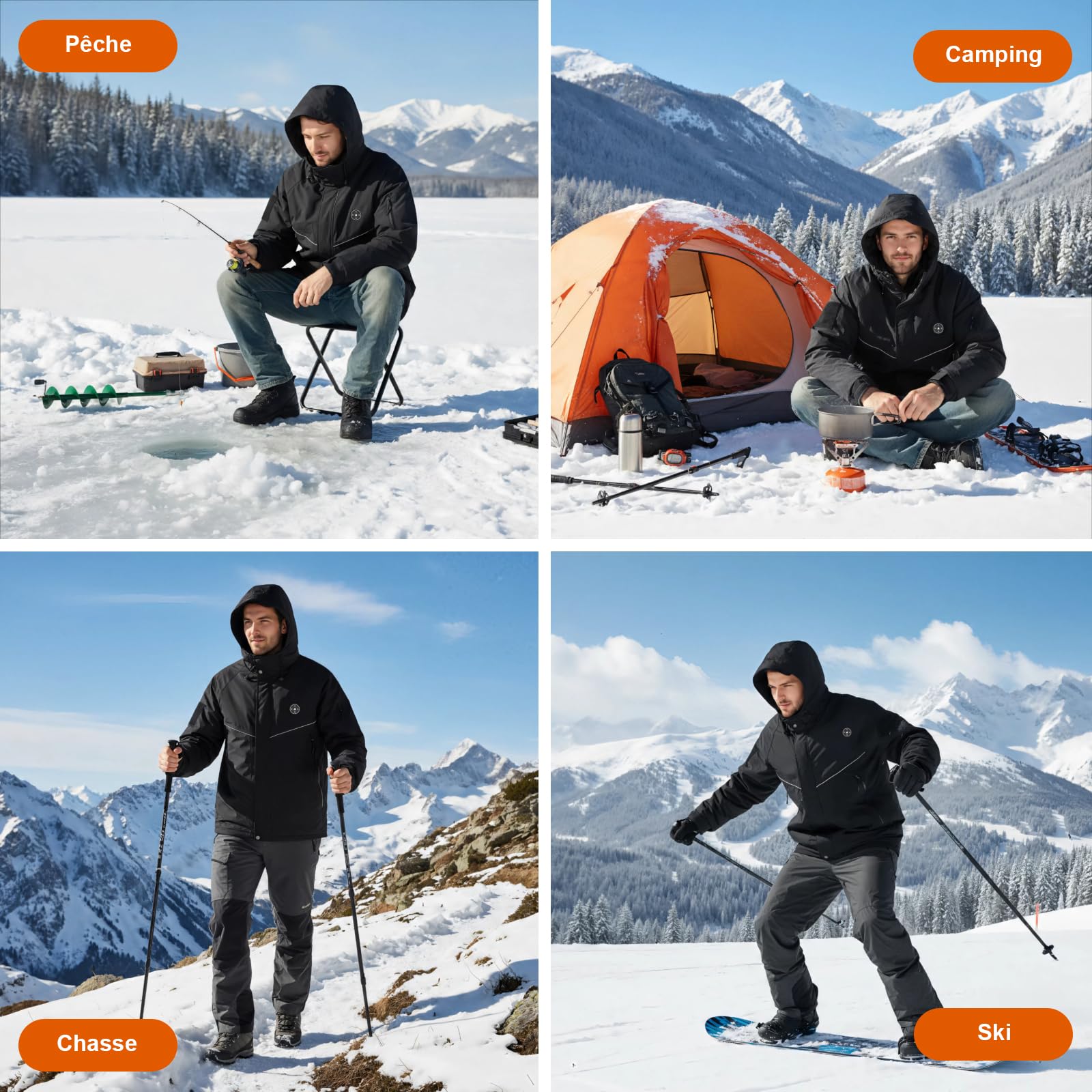 Veste Chauffante Homme avec Doublure Polaire, Blouson Chauffant avec Batterie 20000mAh 7.4V, 6 Zones de Chauffage & 3 Niveaux de Température, Veste D'hiver Imperméable Coupe-vent pour Ski