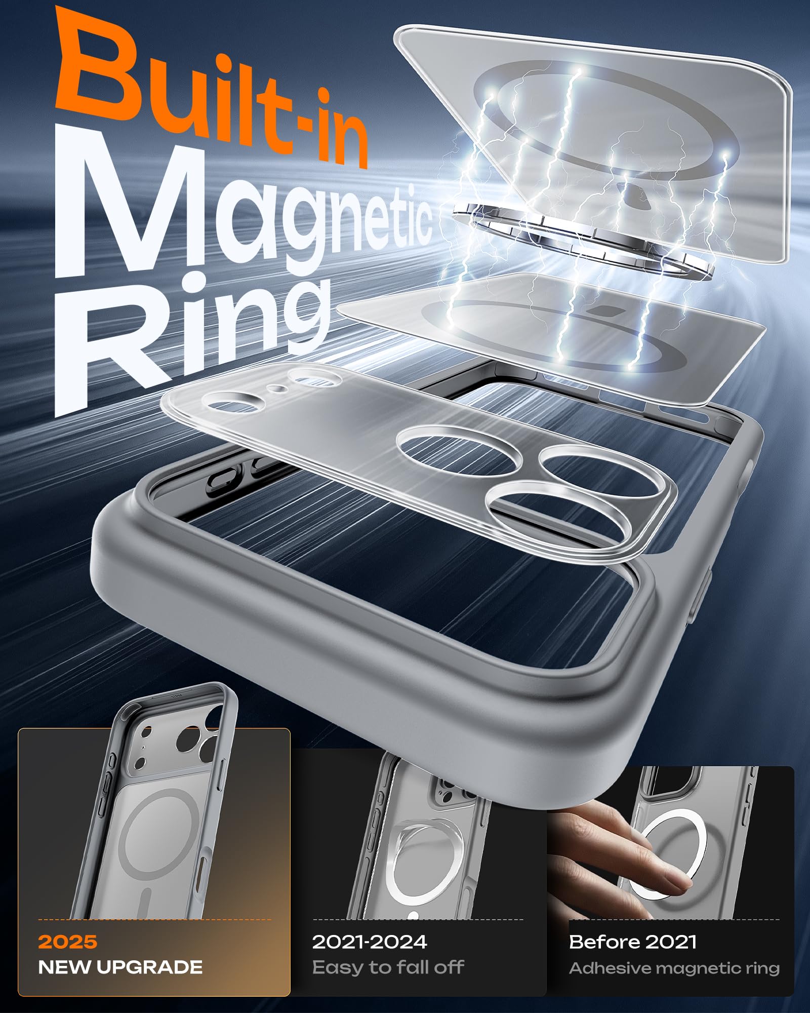 TOCOL Cover Magnetica per iPhone 17 Pro Max 6,9 Pollic, Compatibile con MagSafe, Anello Magnetico Incorporato, Protezione Fotocamera Integrata, Custodia Antiurto Traslucida Opaca, Titanio Grigio