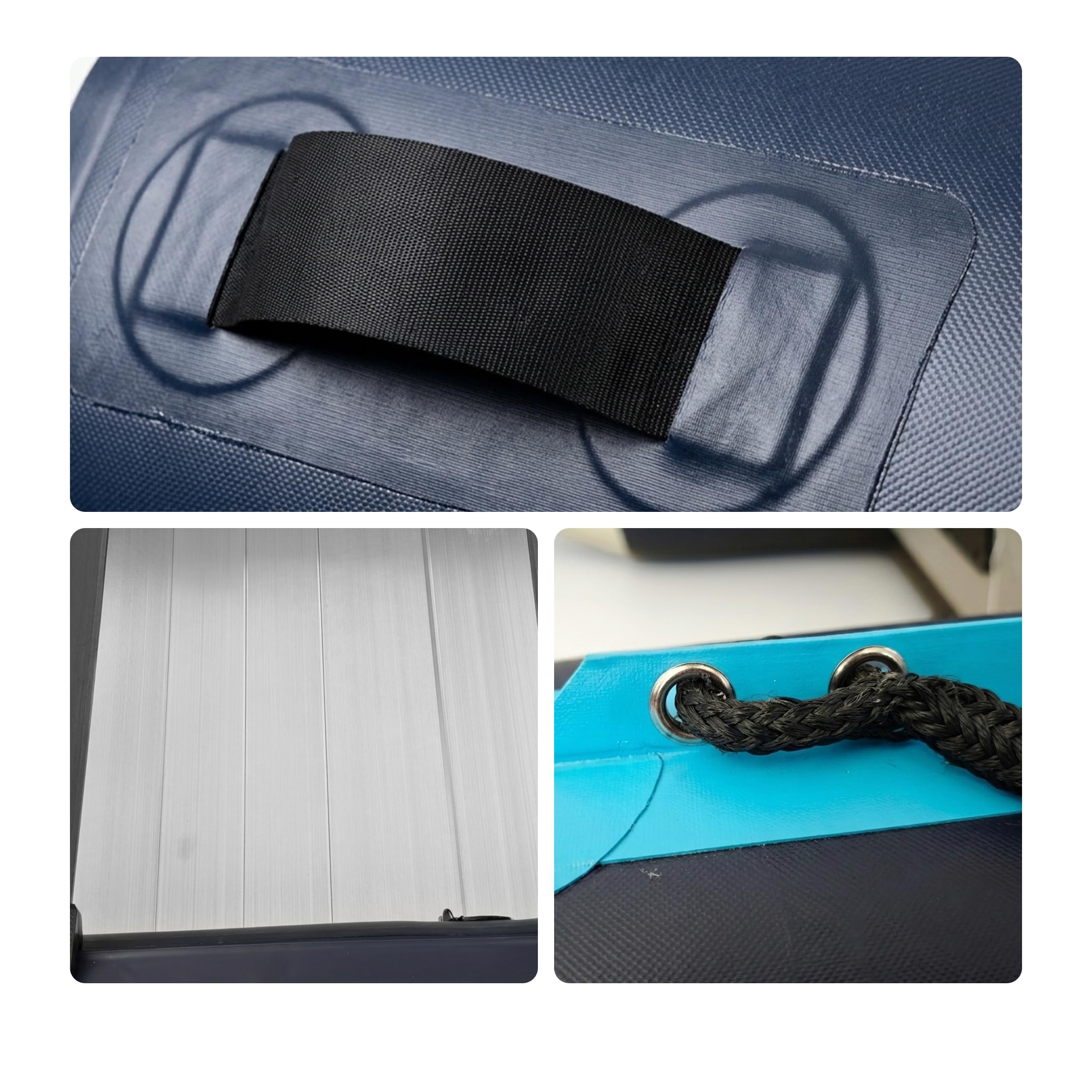 Relaxdays Set Bote Hinchable, 4 Personas, 3,20 m, remos, Bomba & Bolsa, Fondo de Aluminio, para Pesca, Azul y Blanco