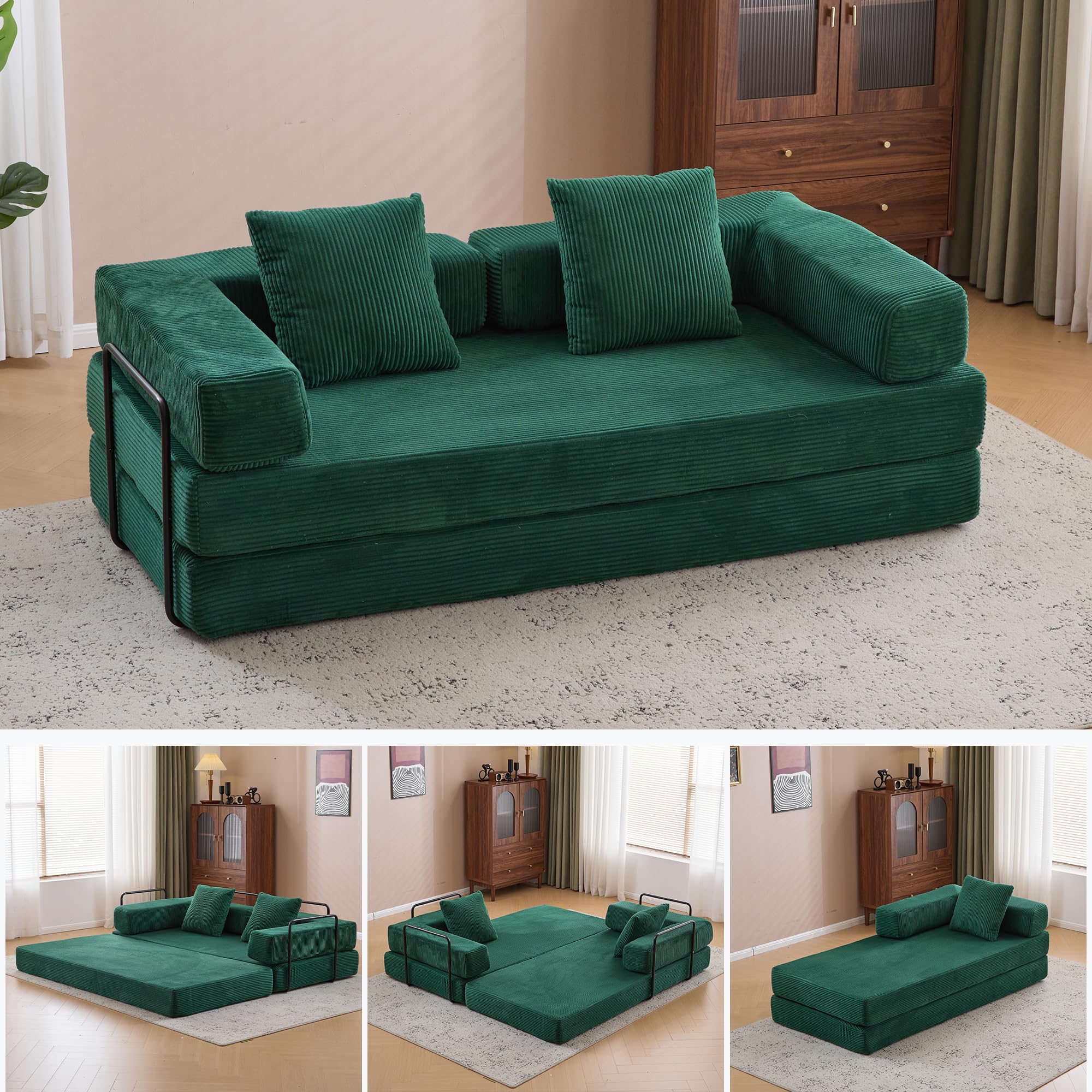 TISIMO Folding Convertible Sofa Bed, 4-in-1 Boneless Couch Sleeper Sofa, 76.8'' Corduroy Foldable Mattress Couch with Fixed-Shape Frame, Floor Sofas