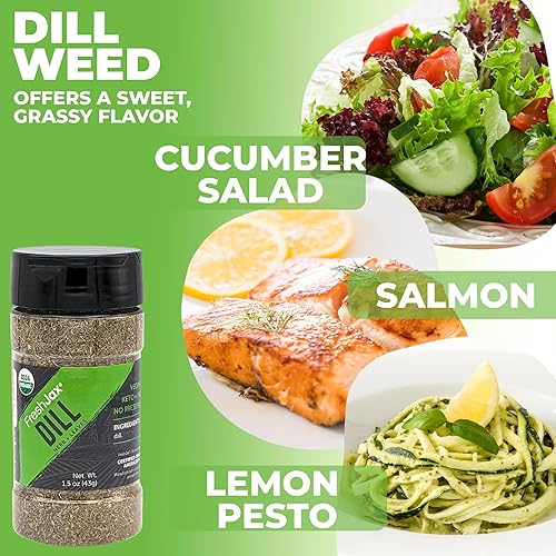 Miniatura 3 de FreshJax Hierba seca de eneldo (botella grande de 1.5 onzas sin BPA), sin OMG, sin gluten, keto, paleo, sin conservantes, hojas de eneldo  Hecho a