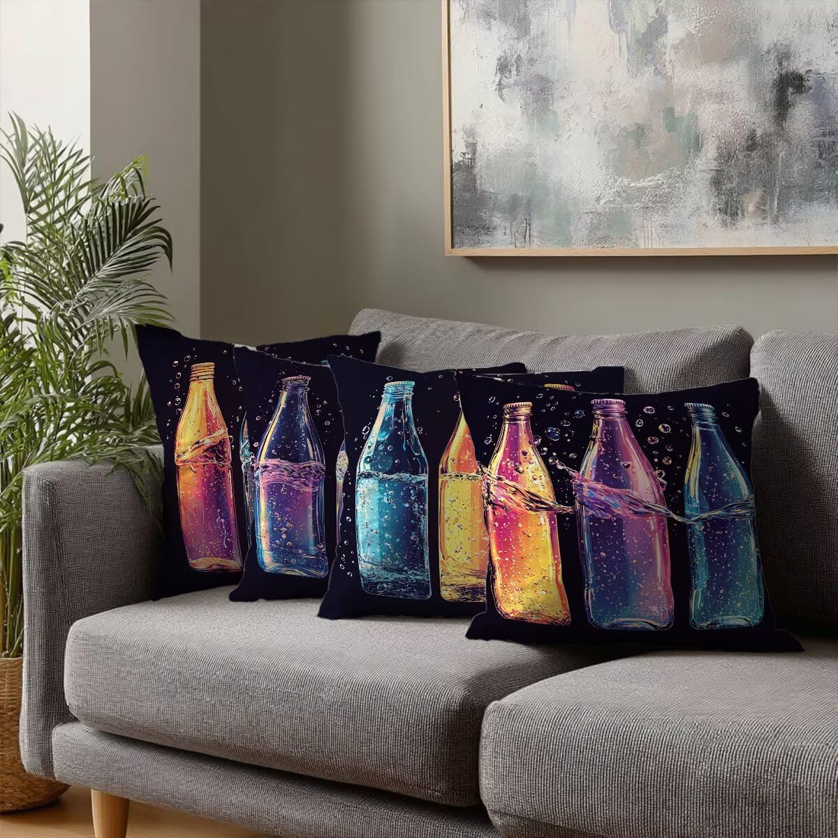 Federe Cuscini Divano 65x65 cm, Colorato Cuscini per Divano, Velluto Federe Cuscino Letto Impermeabili Set da 4, Copricuscini Estate Motivo con Cerniera Invisibile Design per Sofá, Regalo Donna A-25
