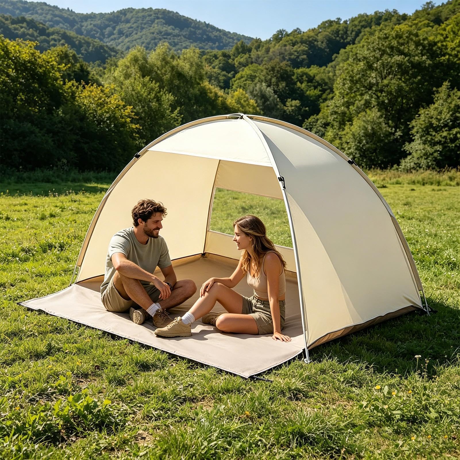 da Spiaggia Ombrello Portatile Antivento Anti-UV | Tenda per Spiaggia per 3-4 Persone Campeggio Giardino Picnic Famiglia Pesca Viaggio Trekking