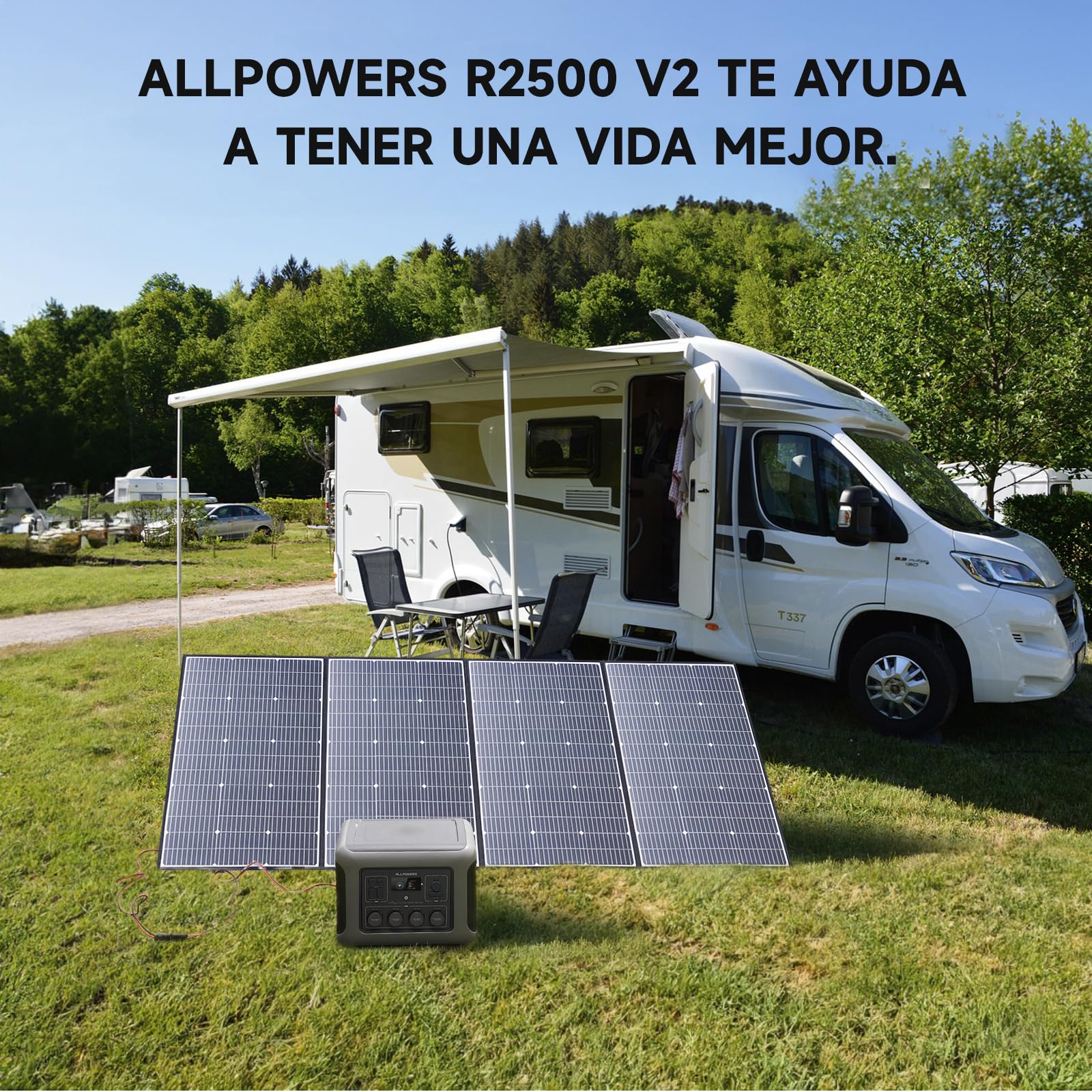 ALLPOWERS R2500 V2 Estación de Energía Portátil 2500W 1920Wh Batería LFP 4 Salidas AC 2500W Carga 0-100% en 1H, Generador Solar Para Camping Hogar Emergencias y Autocaravanas