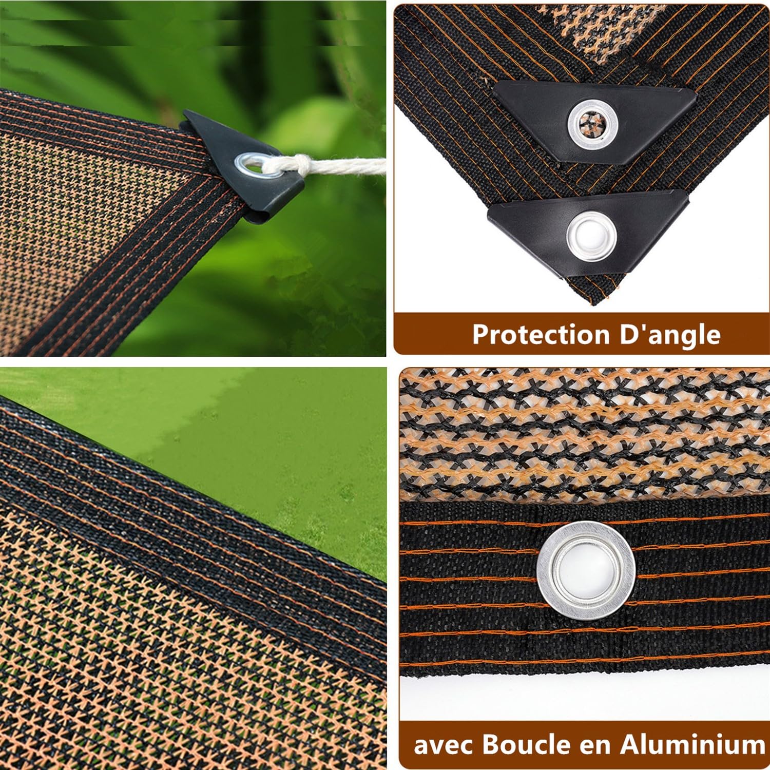 Filet D'ombrage avec œillets - Voile D'ombrage de Jardin - 3.5x4.5m - Filet Protection Solaire 90% UV - Toile Ombrage pour Plantes, Serre Terrasse Poulailler Coupe-Vent et Perméable à l'eau - Café