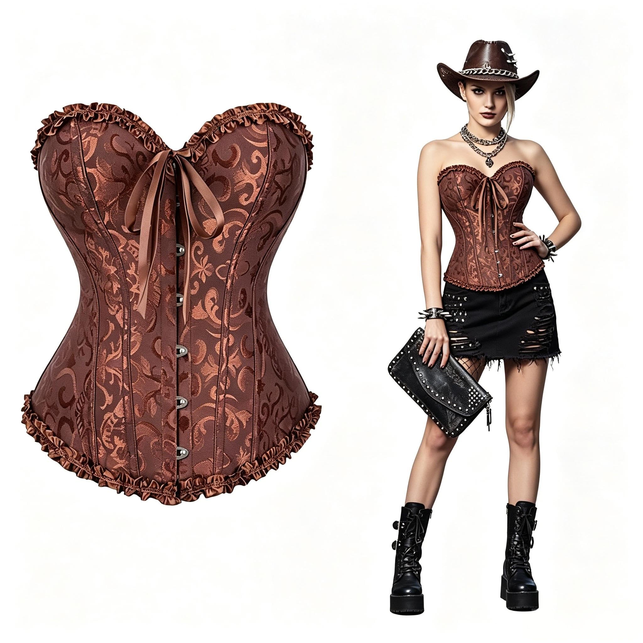 Corset Femme, Broderie Bustier Classique, Sexy Steampunk Gothique Bustier Top,Corsage Ventre Plat Corset Top