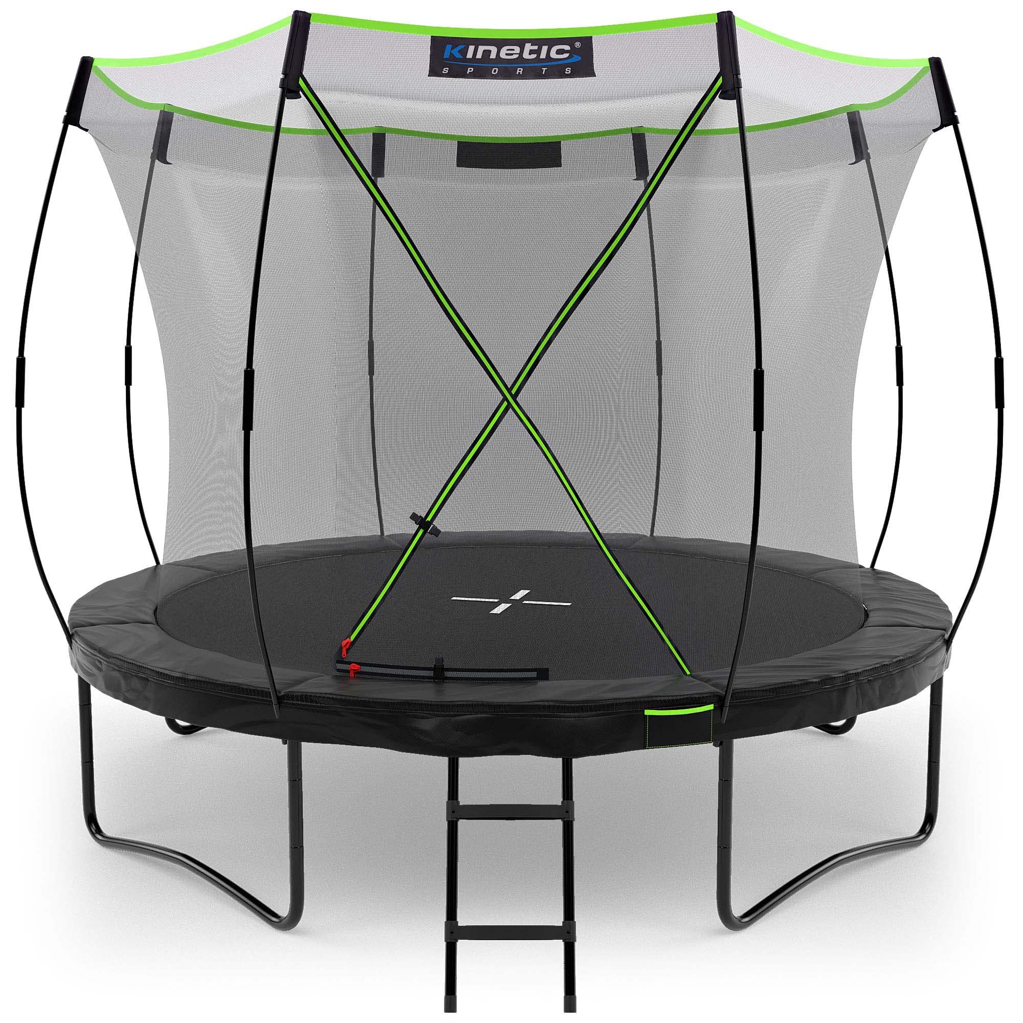 KINETIC SPORTS Trampolin Outdoor 'Ultimate Pro' Ø 244/305/366/427 cm – Kindertrampolin mit Leiter, Fieberglas-Netz, Gartentrampolin im Kürbis-Design, bis zu 160 kg, Schwarz