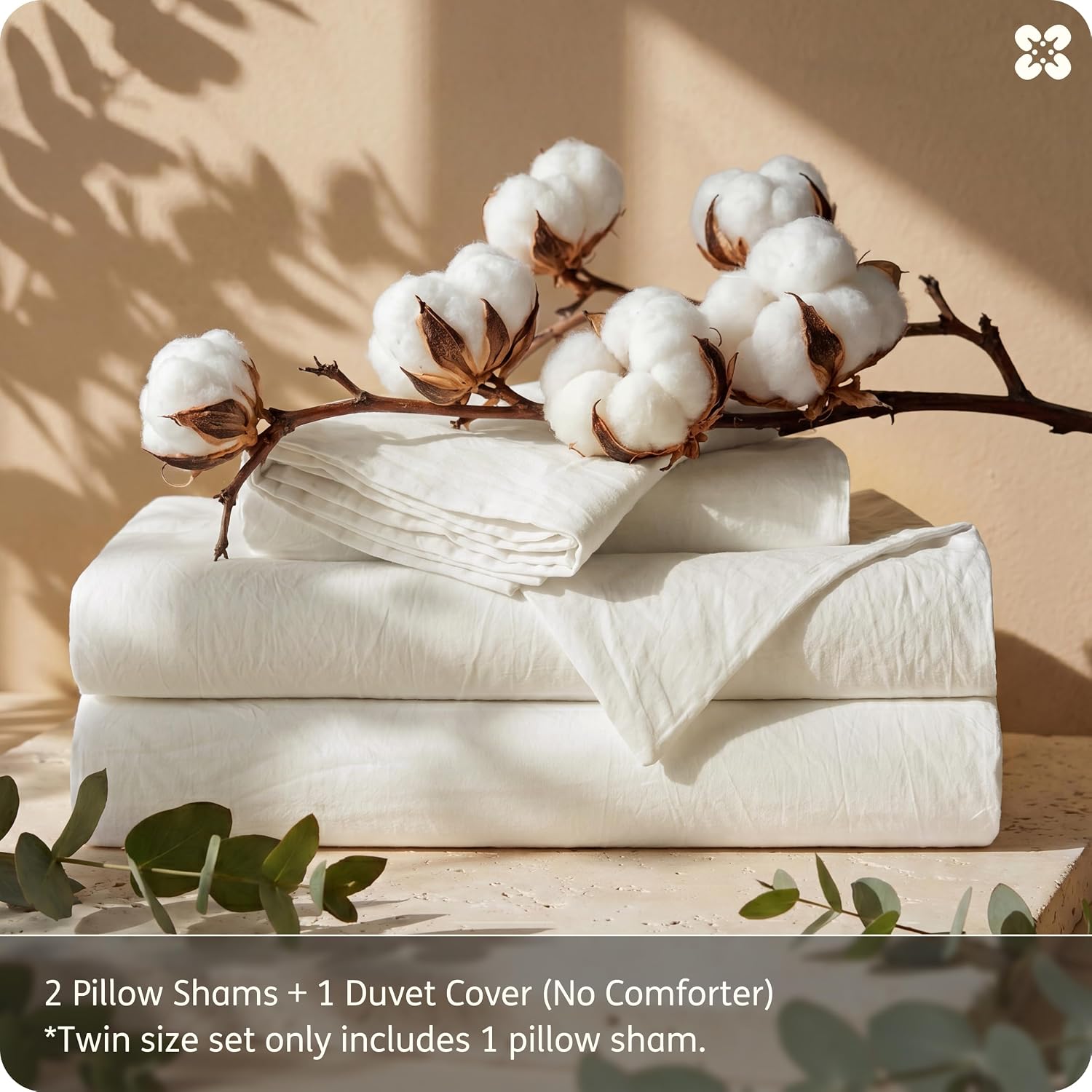 Bedsure PureWoven 100% Washed Cotton Duvet Cover Set, Queen Size, 3-PC