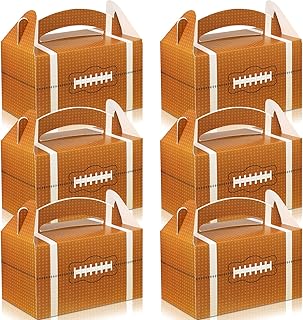 30 Pieces Football Treat Bags Football Goodie Bags for Boys Football Treat Boxes Cardboard Football Candy Bags Brown Lunch Boxes with Handles Team Favor Box Football Party Supplies