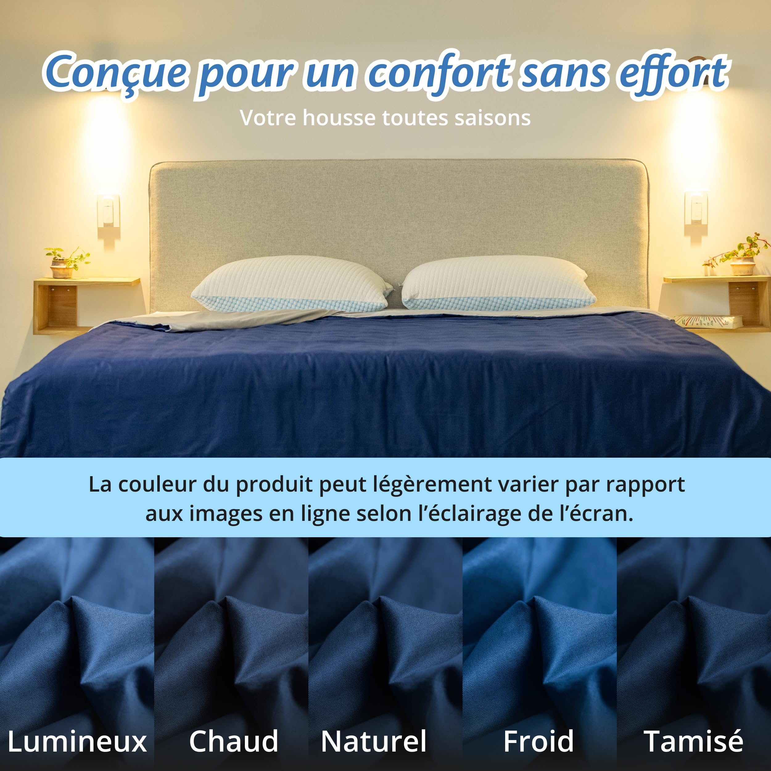 Ella Housse de Couette 150x200 cm pour Couverture Lestée Adulte - 100% Coton - Idéale pour couvertures pondérées de 7 kg et 9 kg - Bleu Marine