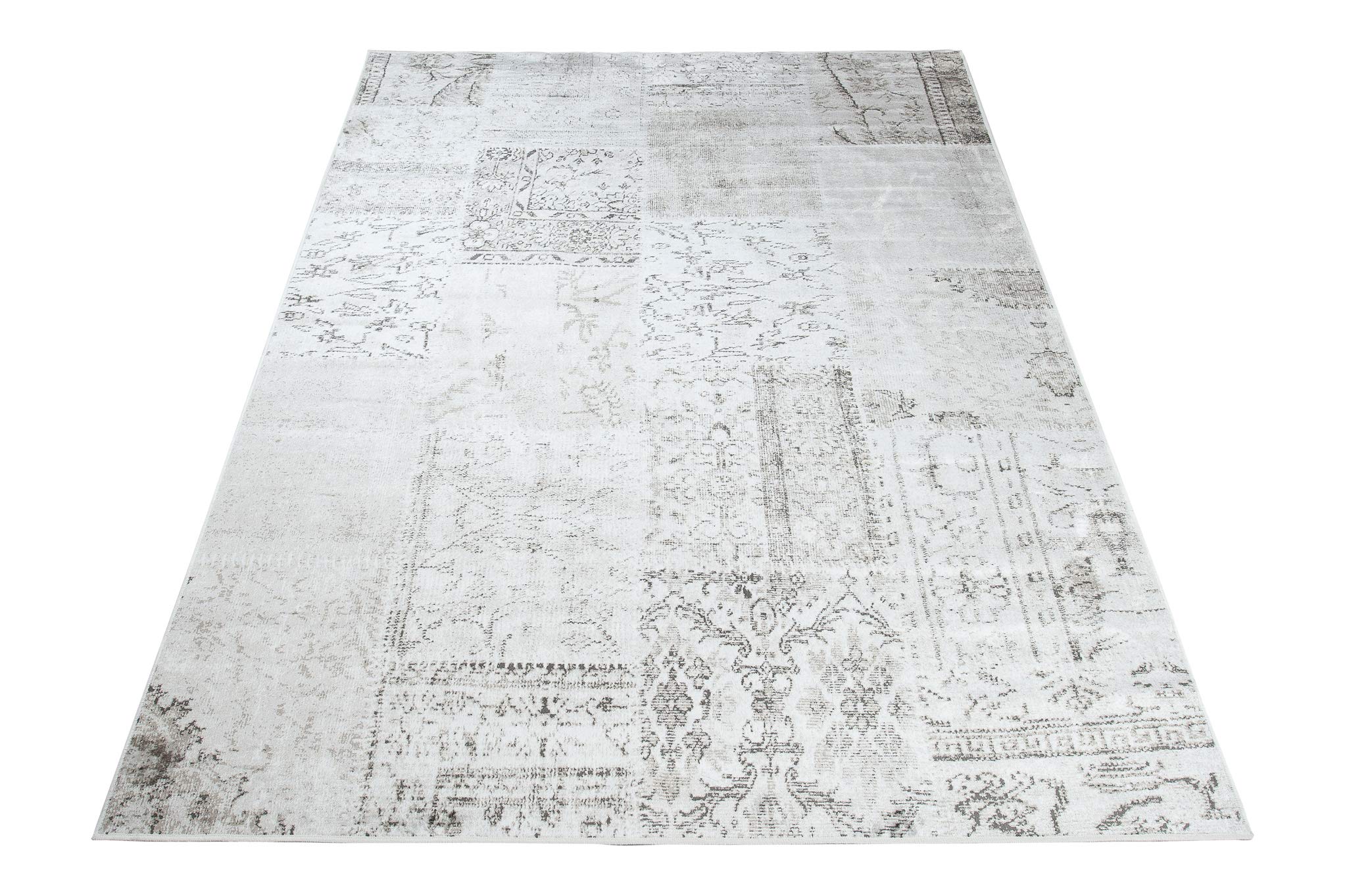 Tapiso Jafar dywan do salonu, cienki, krótkie runo, nowoczesny, vintage, kwiecisty melanż, kremowo-szary, designerski do jadalni, płaskie runo, wiskoza, 160 x 230 cm