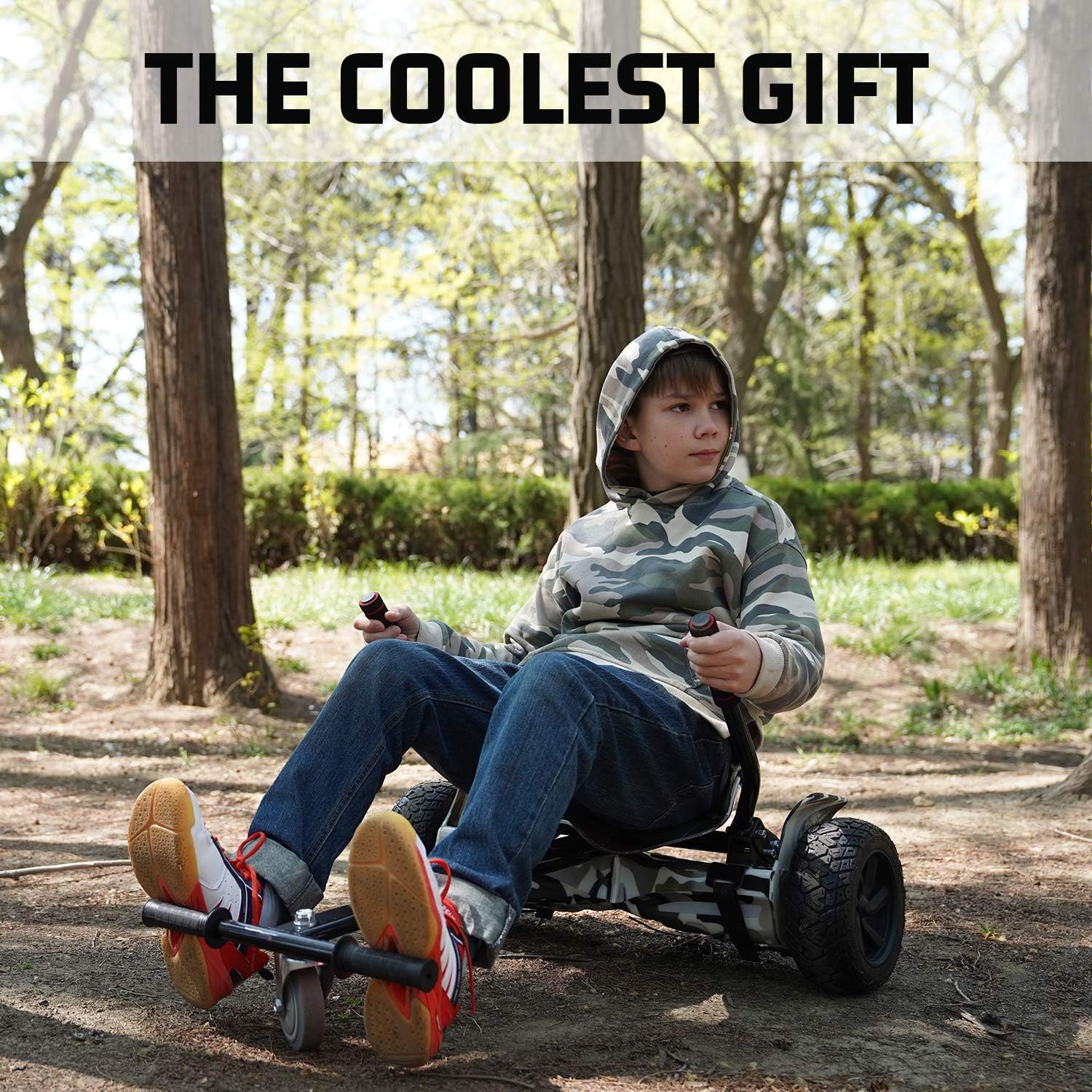 GeekMe Hoverboards mit sitz,8.5" All-Terrain mit leistungsstarkem Motor APP Bluetooth eingebaut + Hoverkart Zubehör für Hoverboards
