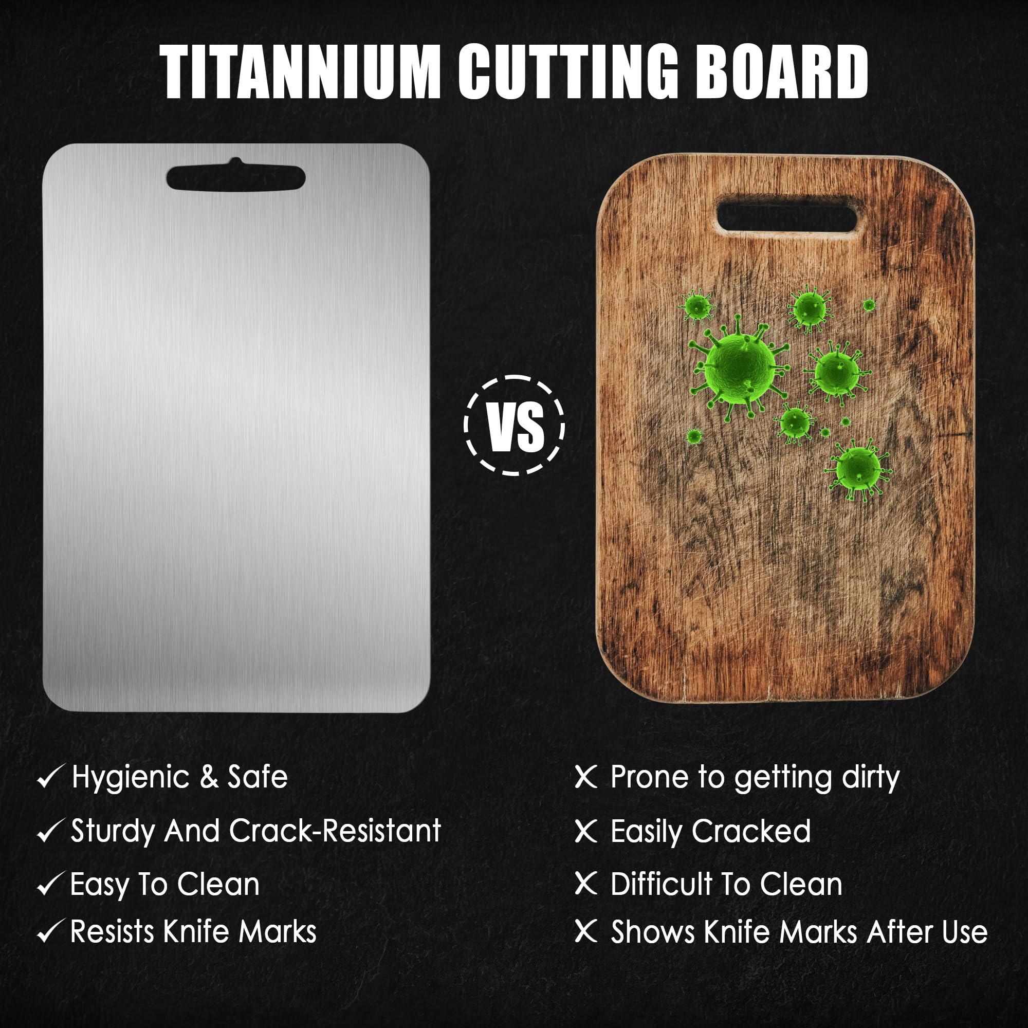 Tabla de cortar de titanio 100% puro, tablas de cortar de titanio de doble cara para cocina, hogar, camping, tabla de cortar flexible con asa, tablas de cortar antideslizantes aptas para lavavajillas