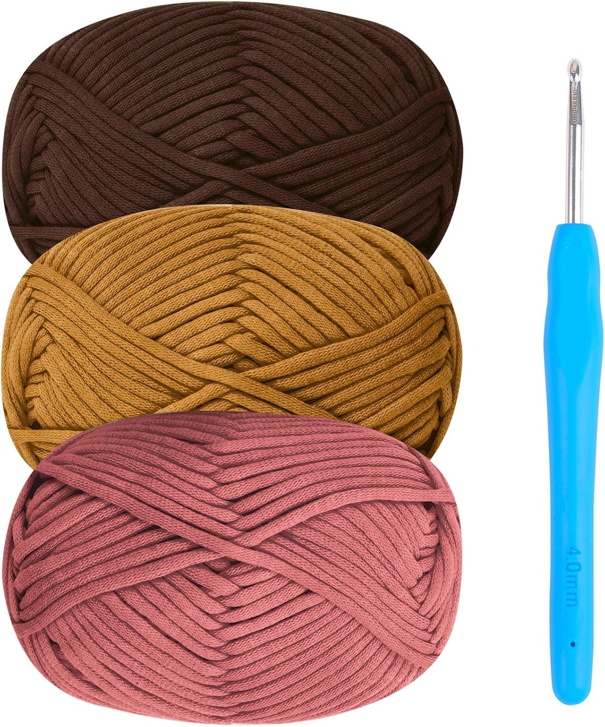 Włóczka bawełniana do szydełkowania, wełna szenilowa, do szydełkowania, 3 x 50 g, wełna do szydełkowania 4 mm, gruba przędza mieszana z bawełny i nylonu, brązowa