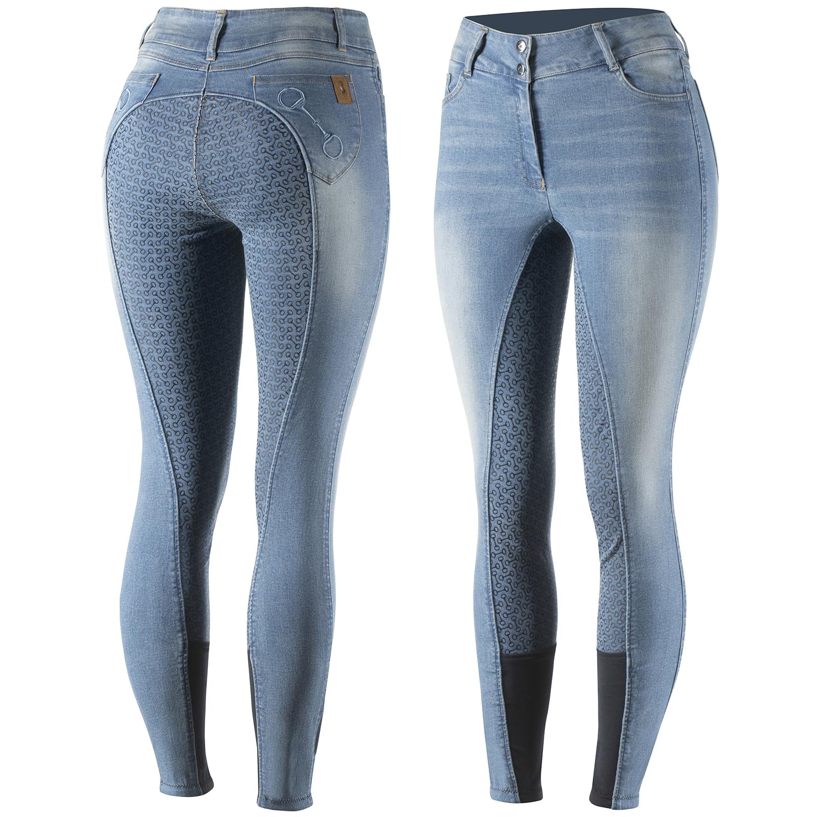 HORZE Pantalones de Montar Vaqueros con Cintura Alta de Asiento Completo de Silicona para Mujer Kaia