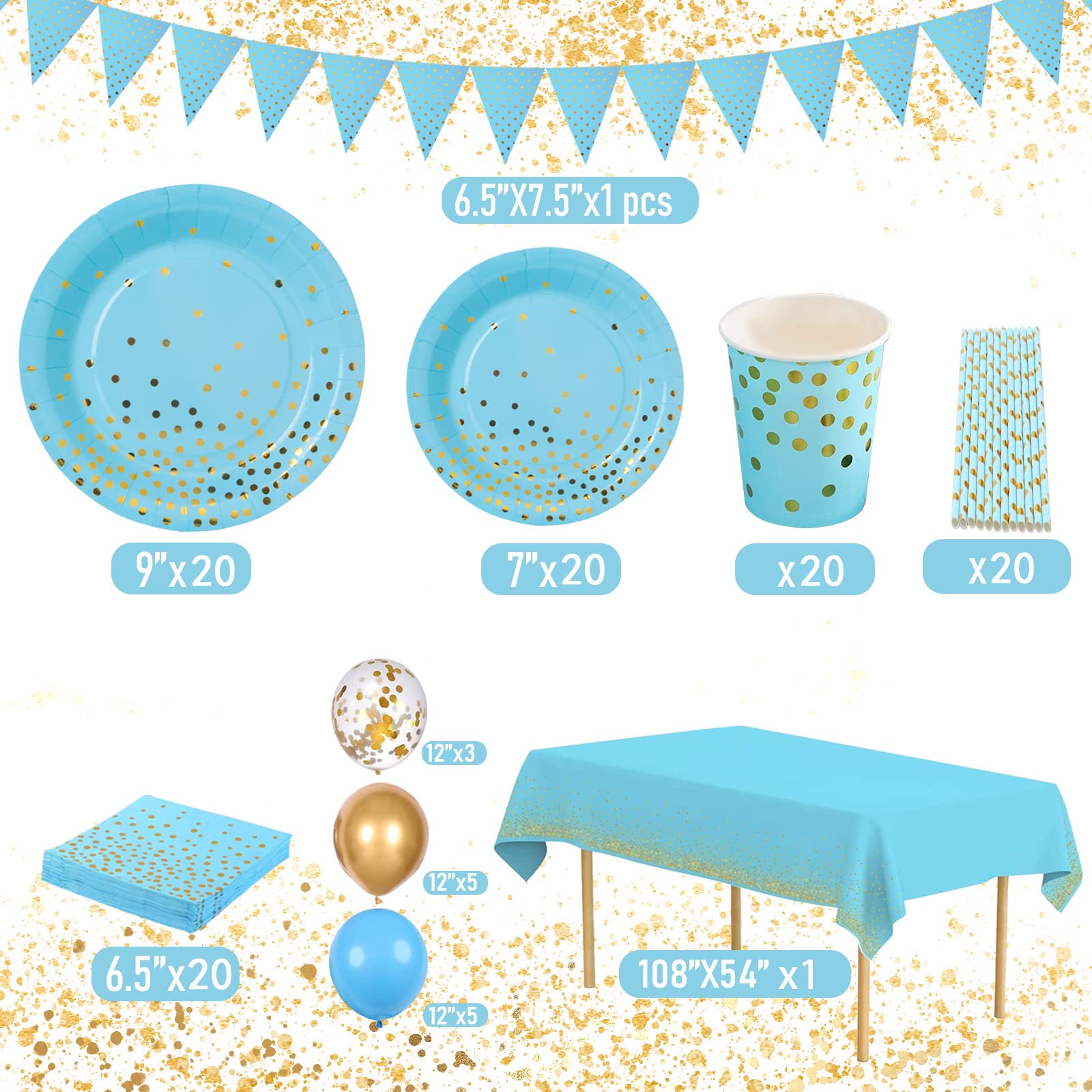 Kit Vaisselle Anniversaire 21 Ans Bleu Argent - Service Pour 16 Invités Avec Nappe Et Serviettes