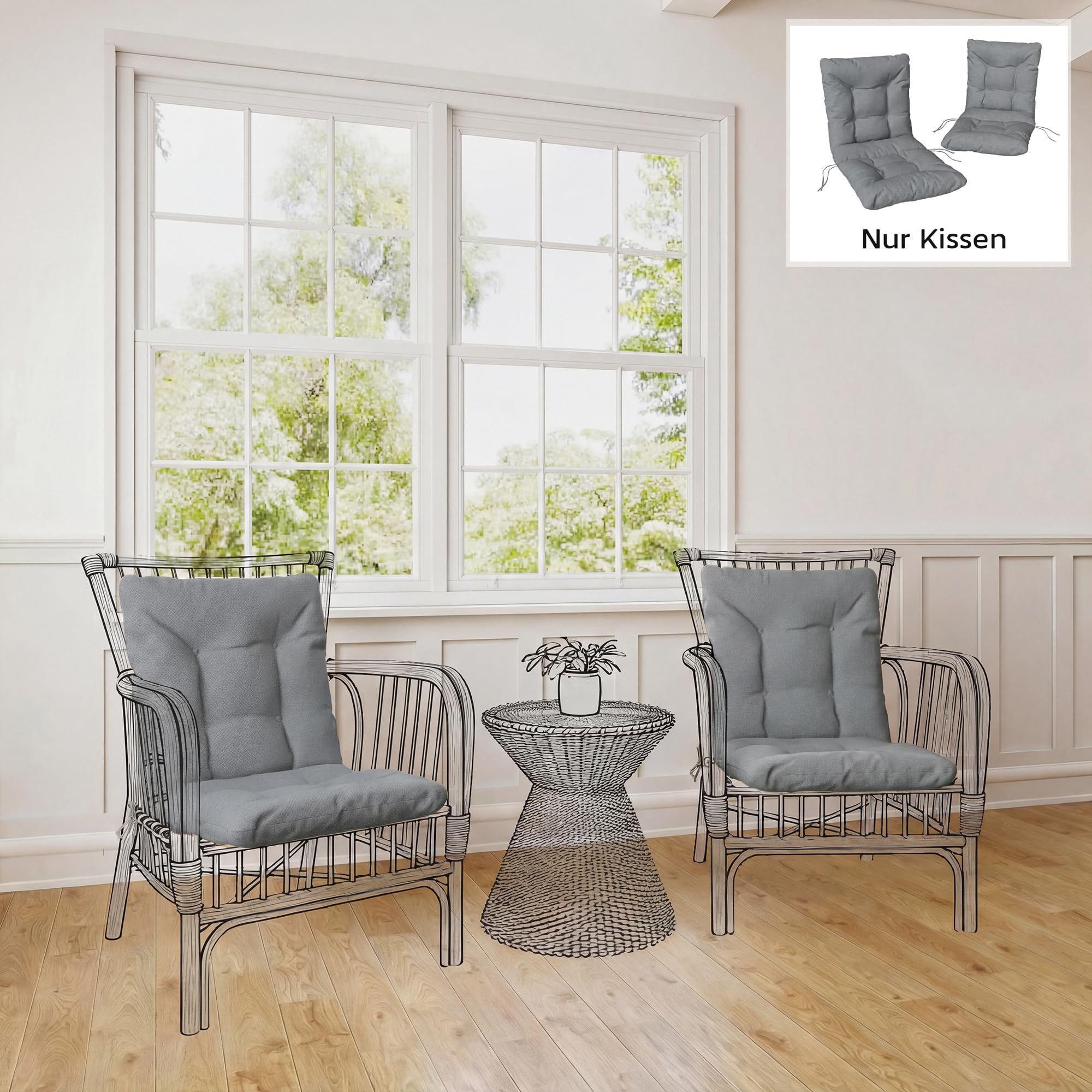 Outsunny 2er Set Sitzkissen 120 x 50 x 8 cm Stuhlkissen Outdoor Hellgrau