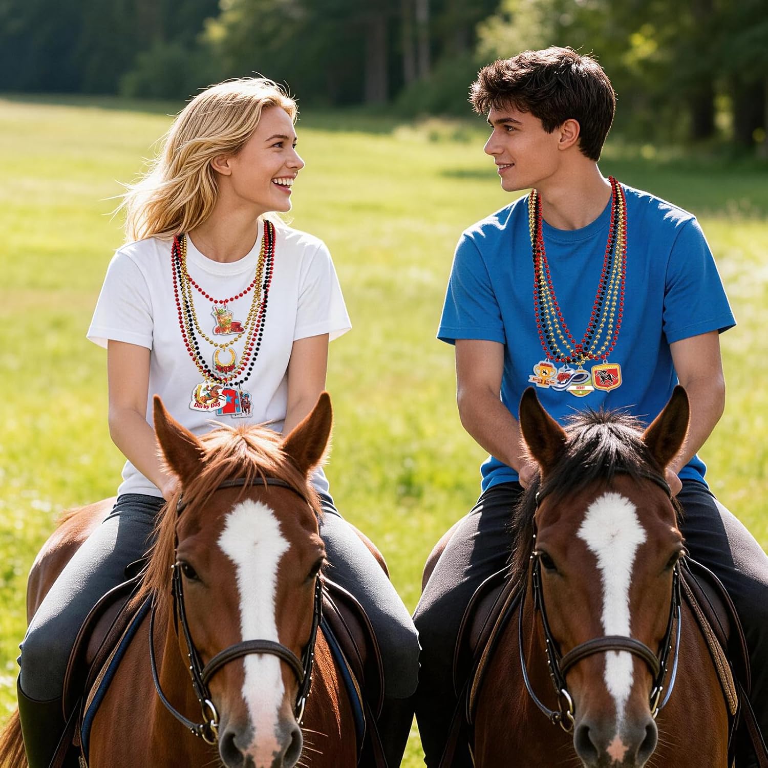 24 Pcs Horse Derby Necklace Party Supplies Accessories decorations, Festive Derby Bead Necklace Horsing Racing Themed Set with Acrylic Pendants Horse Horseshoe trophies hats for Women Men Outfit Gifts