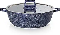 MODA DO CHEF Panela Caçarola Baixa Antiaderente Premium com Tampa em Vidro 28cm Graniflon Azul Capacidade 5L Design Moderno