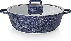 MODA DO CHEF Panela Caçarola Baixa Antiaderente Premium com Tampa em Vidro 28cm Graniflon Azul Capacidade 5L Design Moderno