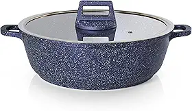 MODA DO CHEF Panela Caçarola Baixa Antiaderente Premium com Tampa em Vidro 28cm Graniflon Azul Capacidade 5L Design Moderno