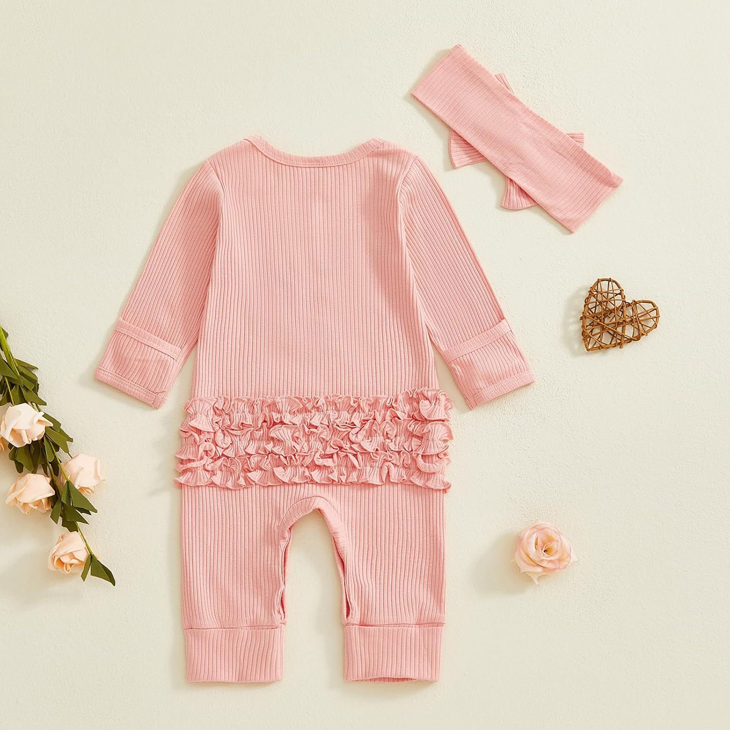 Rtnnsbbfcm Baby Girl Clothes Little Sister Outfits Ribbed Knit Long Sleeve Romper Jumpsuit Newborn Coming Home Clothing - Image 5