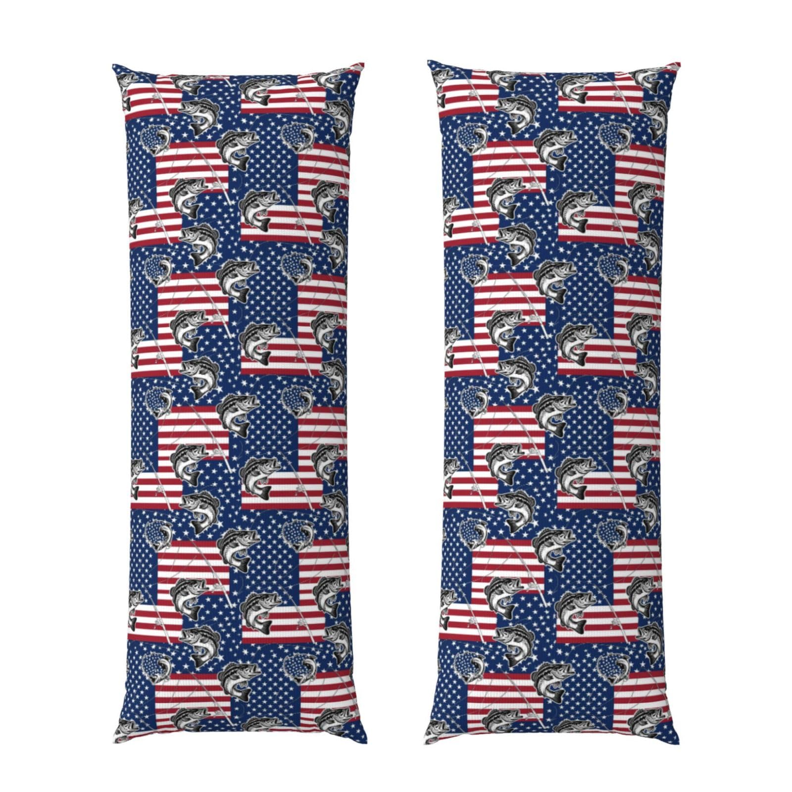 Body Pillowcase 20x60 Inch, American Bass Fishing Lure Flag, Luxury Soft Pillow Cover with Zipper, Breathable Microfiber Fabric, for Men Women Bedroom Couch