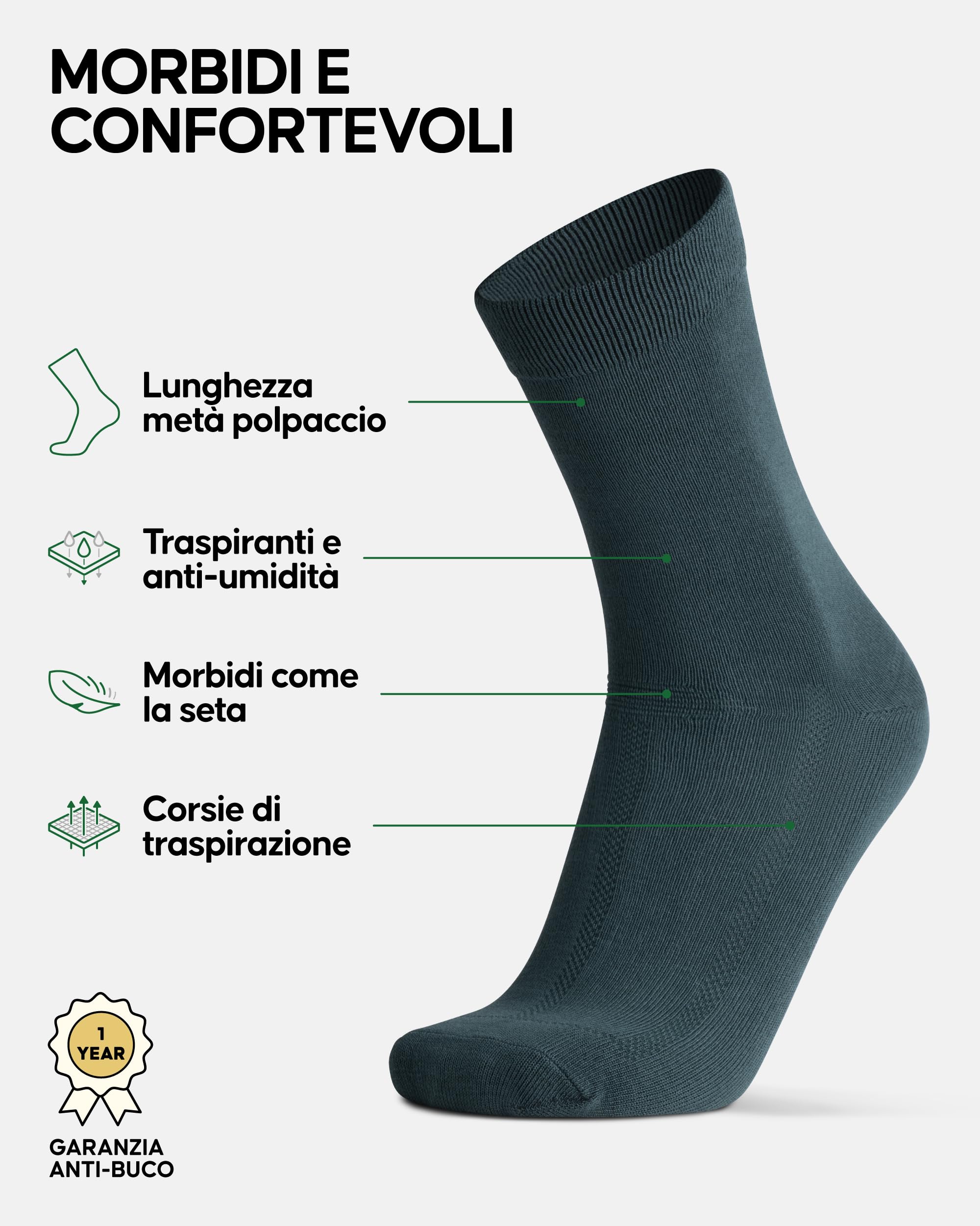 DANISH ENDURANCE Calzini Uomo Fibra di Bambù, Calze Classiche Eleganti in Bamboo, Calzini Estivi Traspiranti, Calze da Lavoro e Uso Quotidiano, 6 Paia