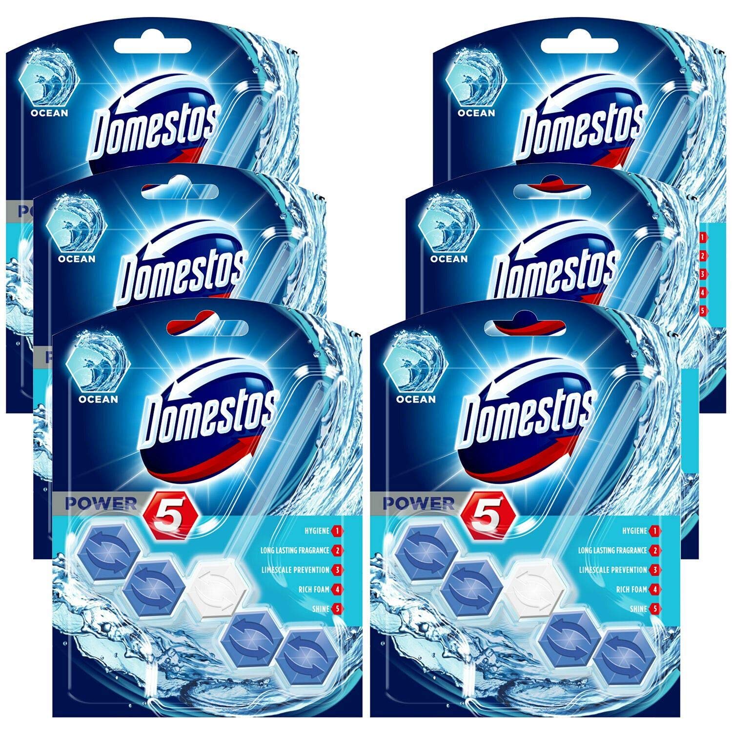 Power 5 Toilet Rim Block| Ocean Scented Toilet Rim Block For A Fresh & Germ-Free Toilet| Limescale Removal with Long Lasting Fragrance Up To 300 Flushes| Shine & Hygiene| 55gm