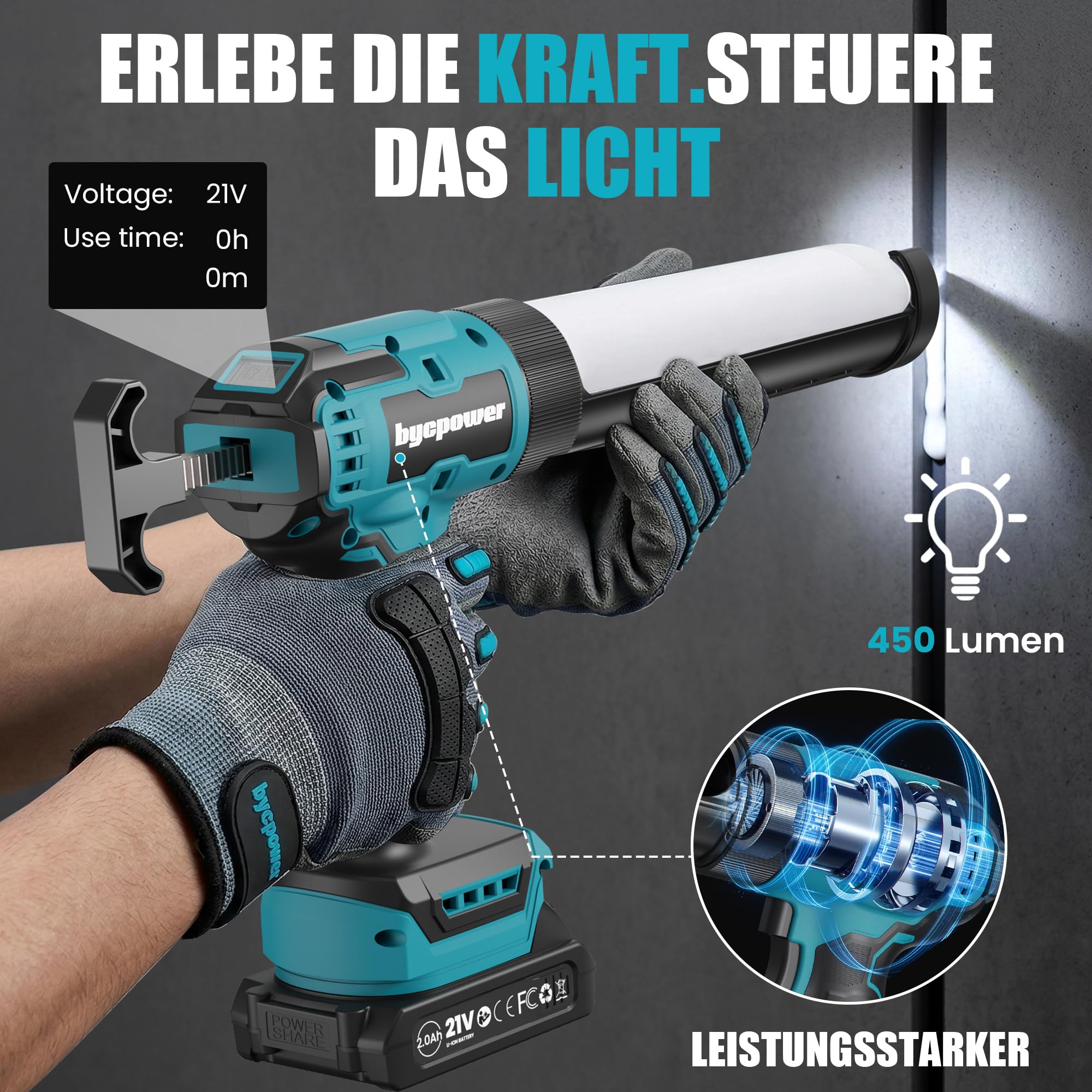 Akku-kartuschenpresse kompatibel mit Makita LXT-18V, 2x2000mAh Akkus, 6 Geschwindigkeiten, Max 1100Lb, LED-Licht, für 300ml Kartuschen
