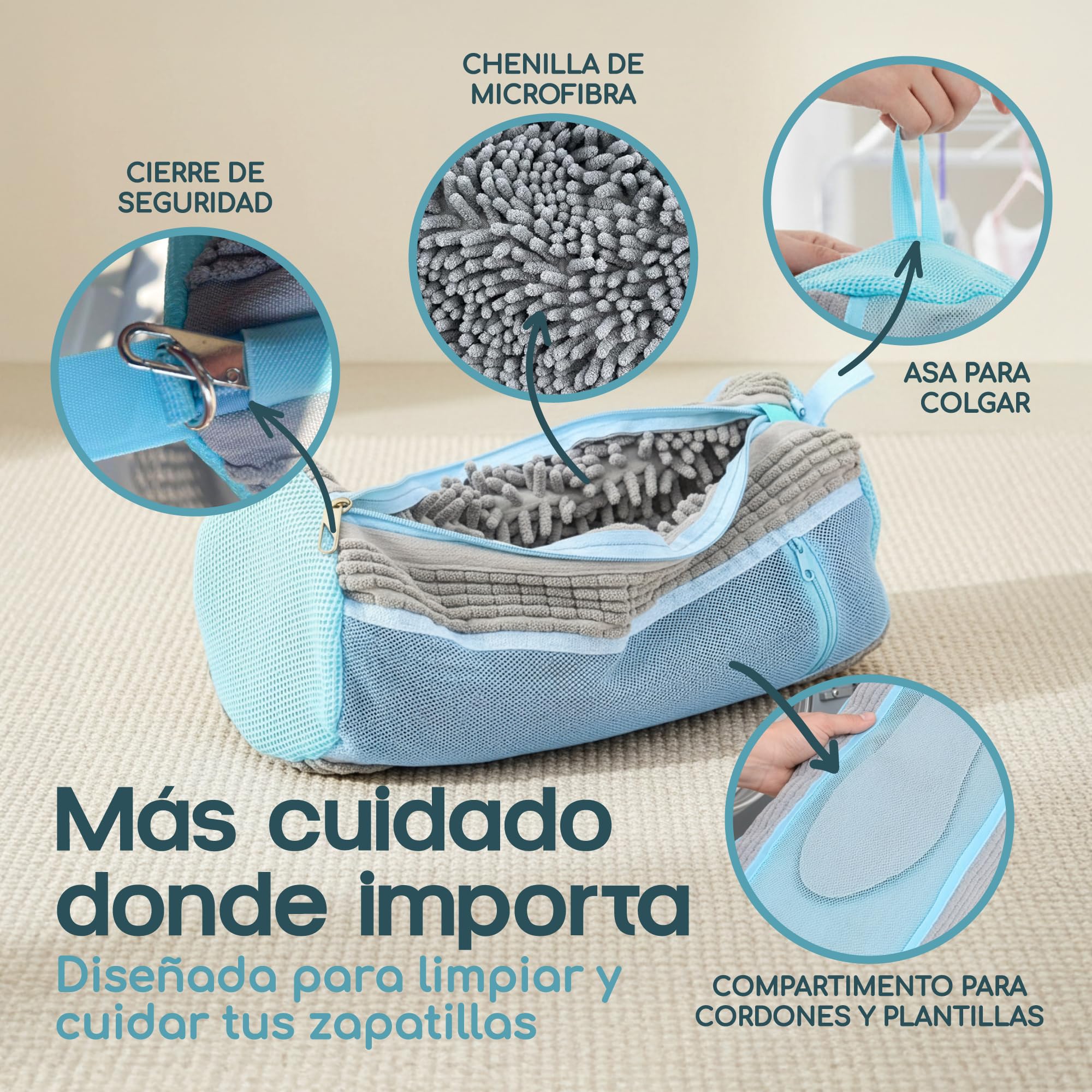 Bolsa Lavadora Zapatillas Premium, 1 Bolsa para Lavar Zapatillas en Lavadora con Chenilla 360°, Reutilizable, Malla Reforzada, Cremallera Oculta, Funda para Lavar Zapatos en Lavadora, Protección Total — view 5
