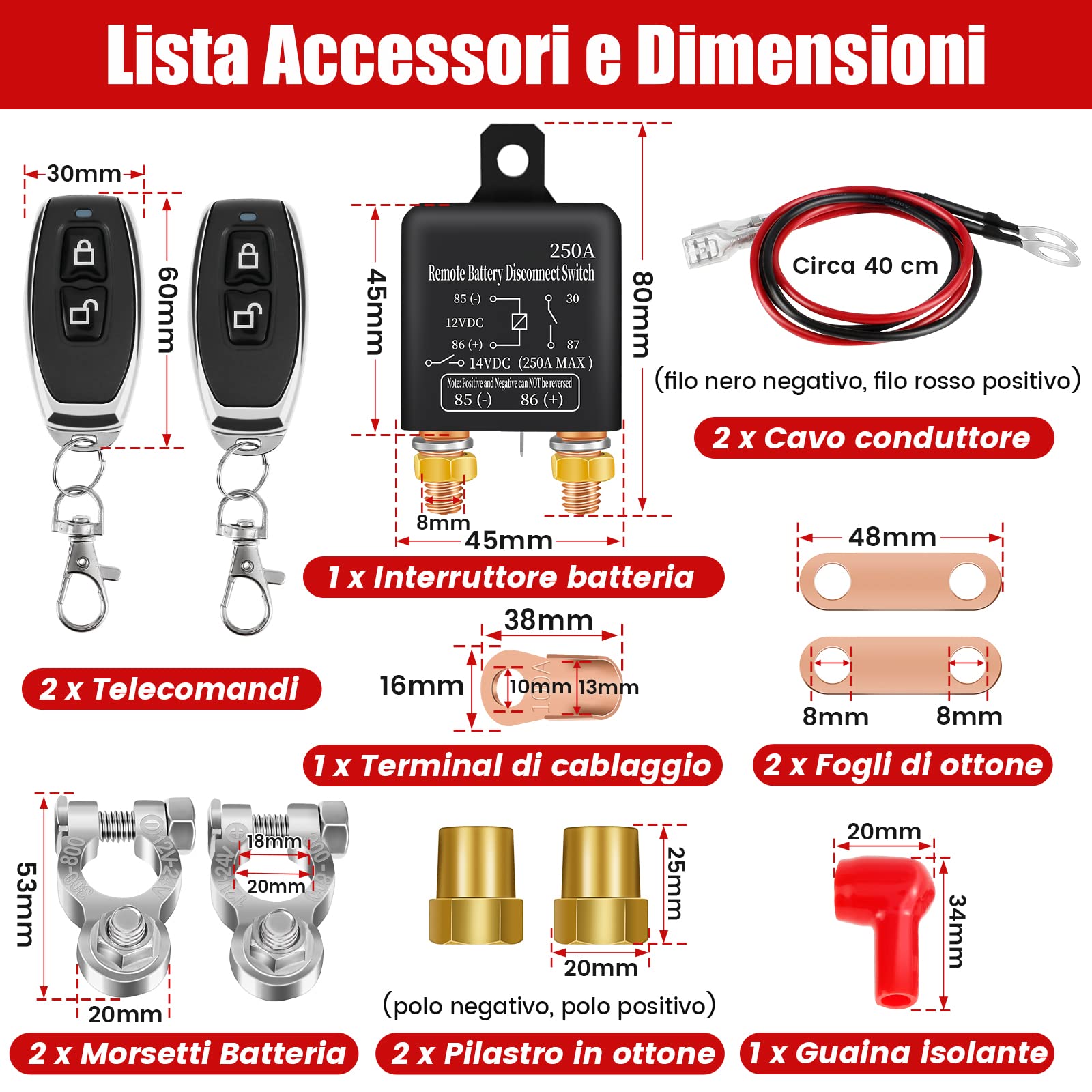 Coupe Batterie 12V Coupe Circuit Batterie 12V Interrupteur de Batterie Relais 250A Avec 2 Télécommandes pour Voiture Bateau Camion RV（250A）