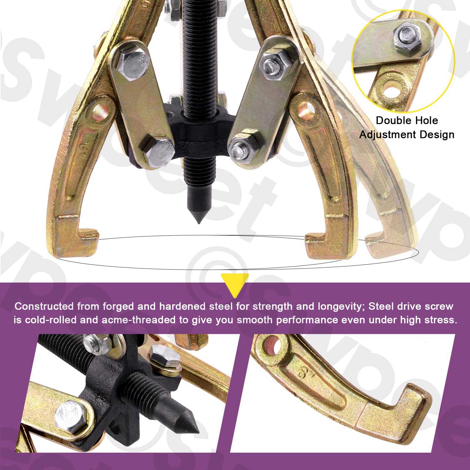 Swpeet 3Pcs 3 Mâchoires Kit d'extracteurs d'engrenages, 3 Pouces, 4 Pouces, 6 Pouces, 3 mâchoires en Or pour Le démontage des poulies, roulements et Volants d'inertie, kit d'outils de démontage