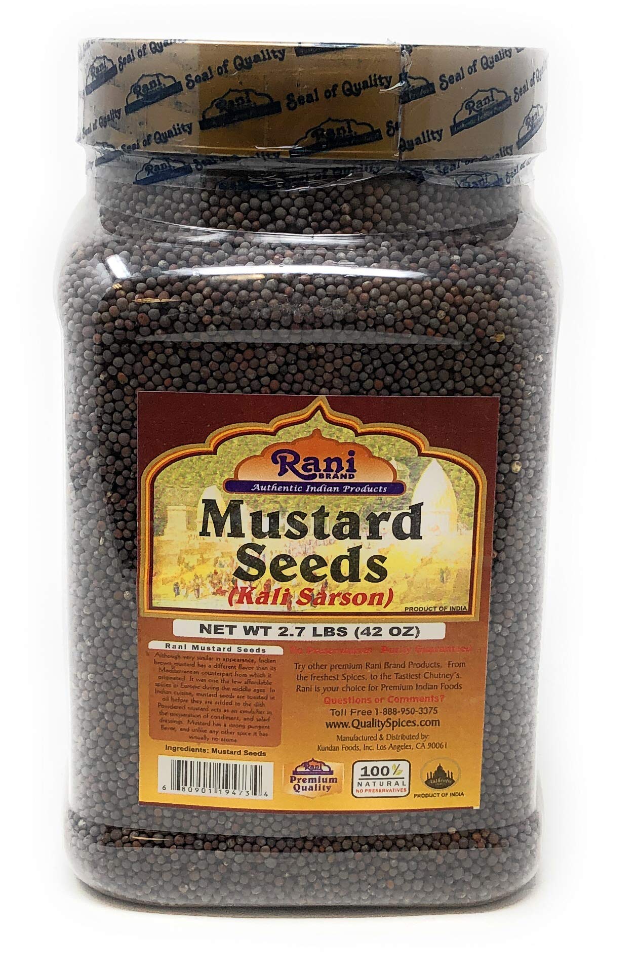 Rani Black Mustard Seeds Whole Spice (Kali Rai) 42oz (2.7lbs) 1.22kg Bulk PET Jar ~ All Natural | Gluten Friendly | NON-GMO | Kosher | Vegan | Indian Origin
